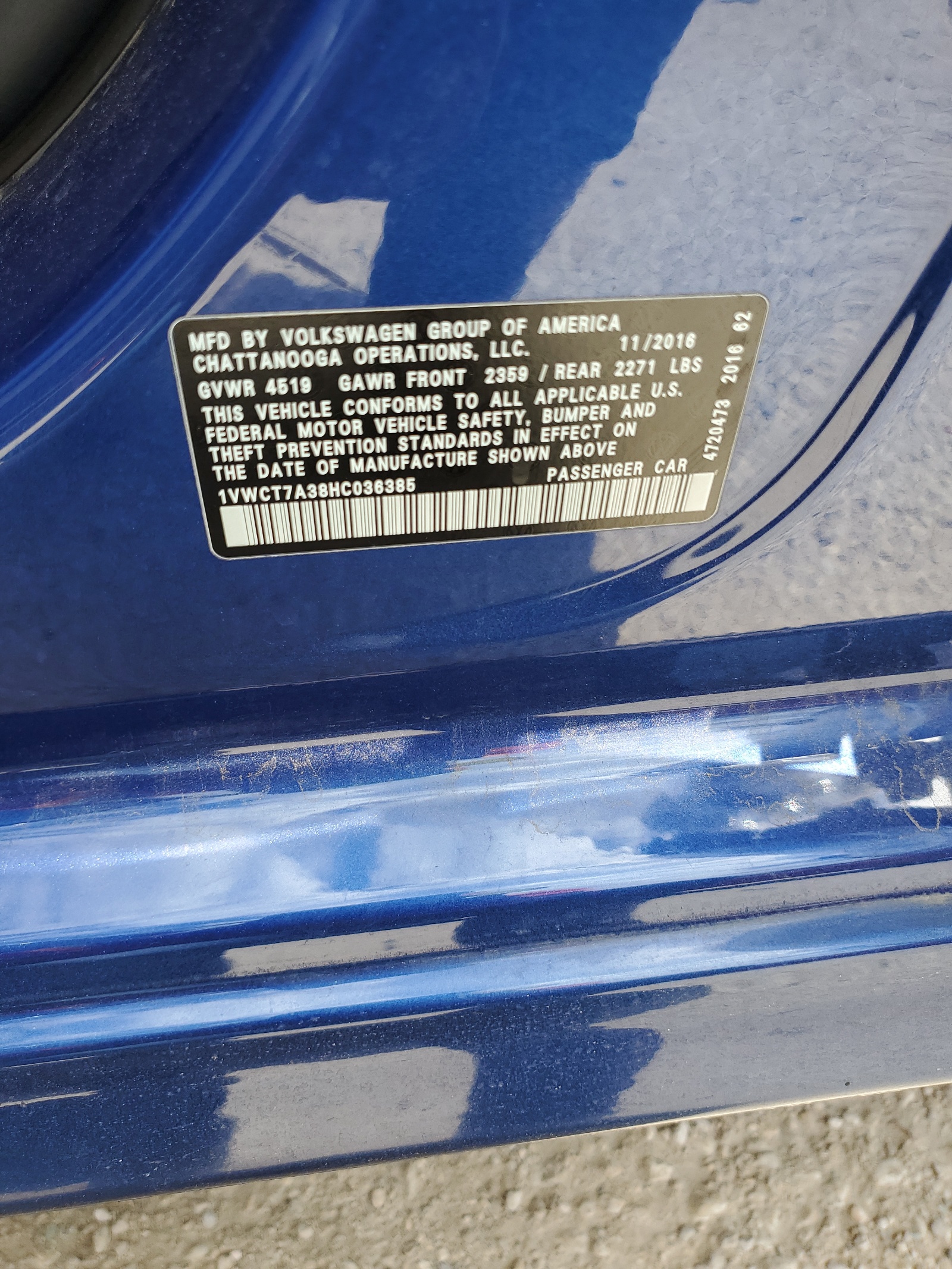 1VWCT7A38HC036385 2017 Volkswagen Passat Sel Premium