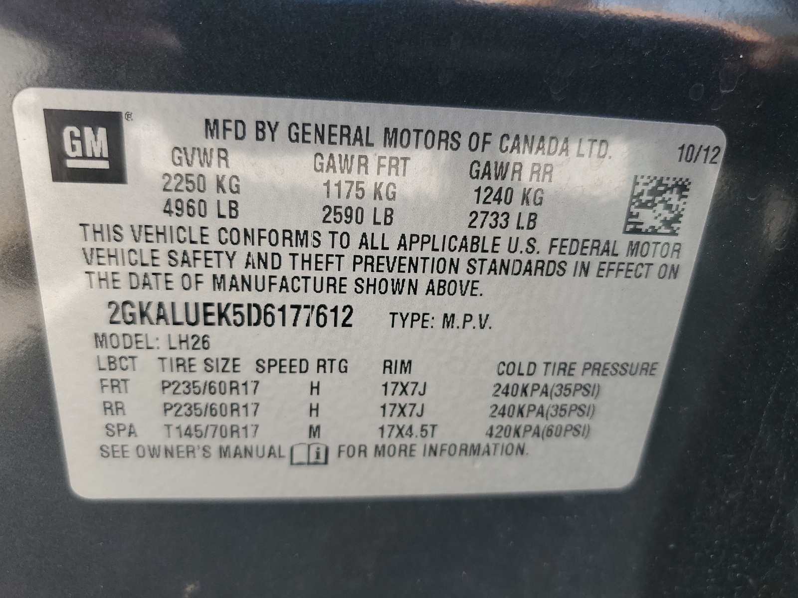 2GKALUEK5D6177612 2013 GMC Terrain Slt