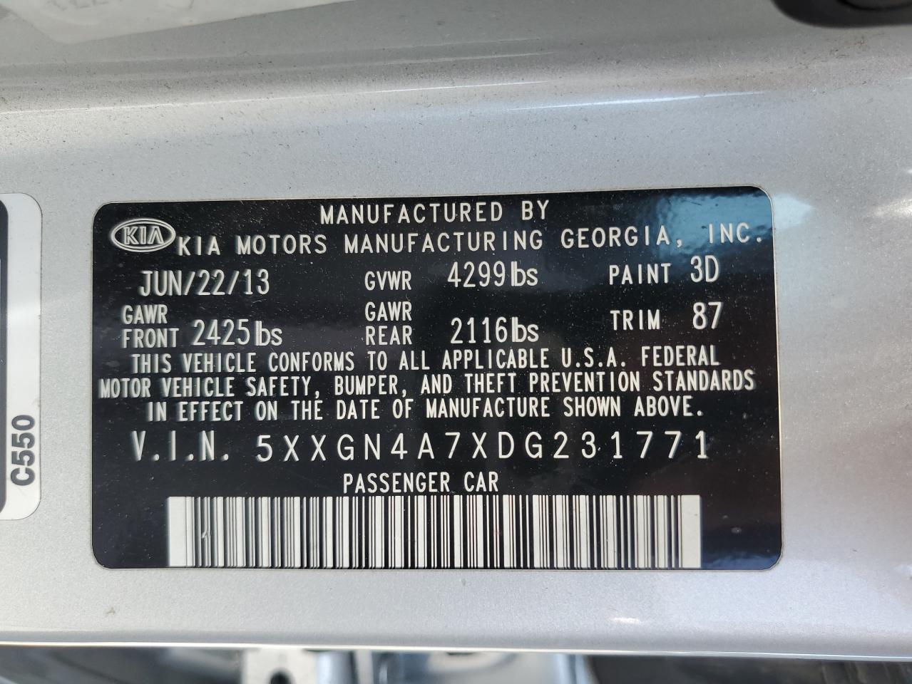 2013 Kia Optima Ex VIN: 5XXGN4A7XDG231771 Lot: 58094324