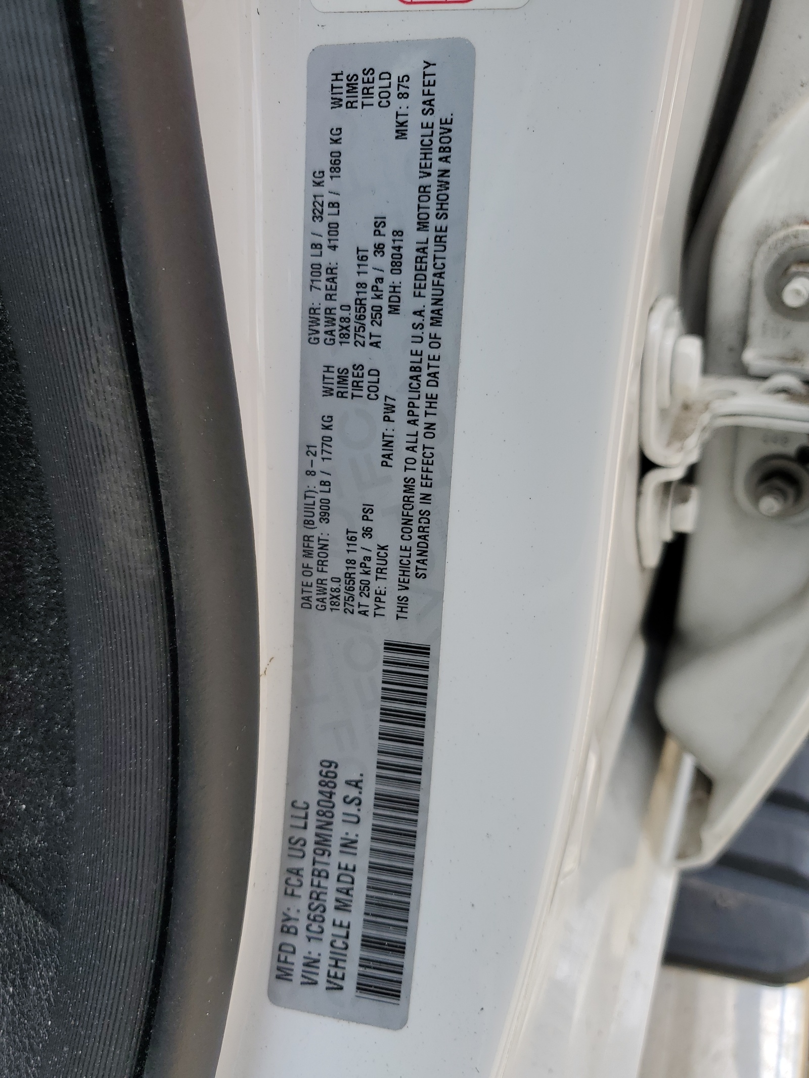 1C6SRFBT9MN804869 2021 Ram 1500 Big Horn/Lone Star