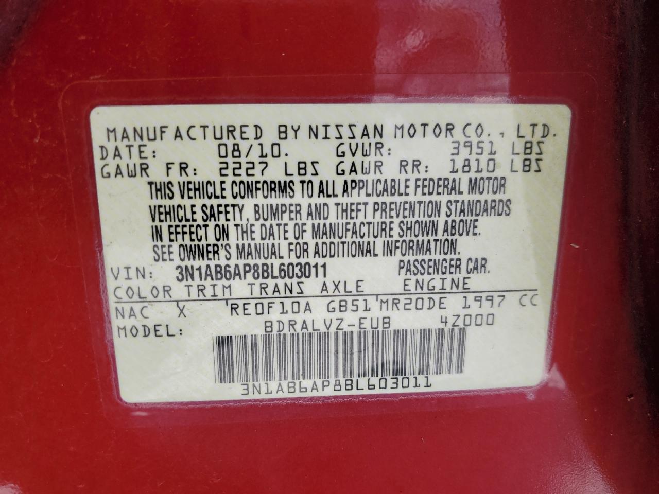 2011 Nissan Sentra 2.0 VIN: 3N1AB6AP8BL603011 Lot: 60518084