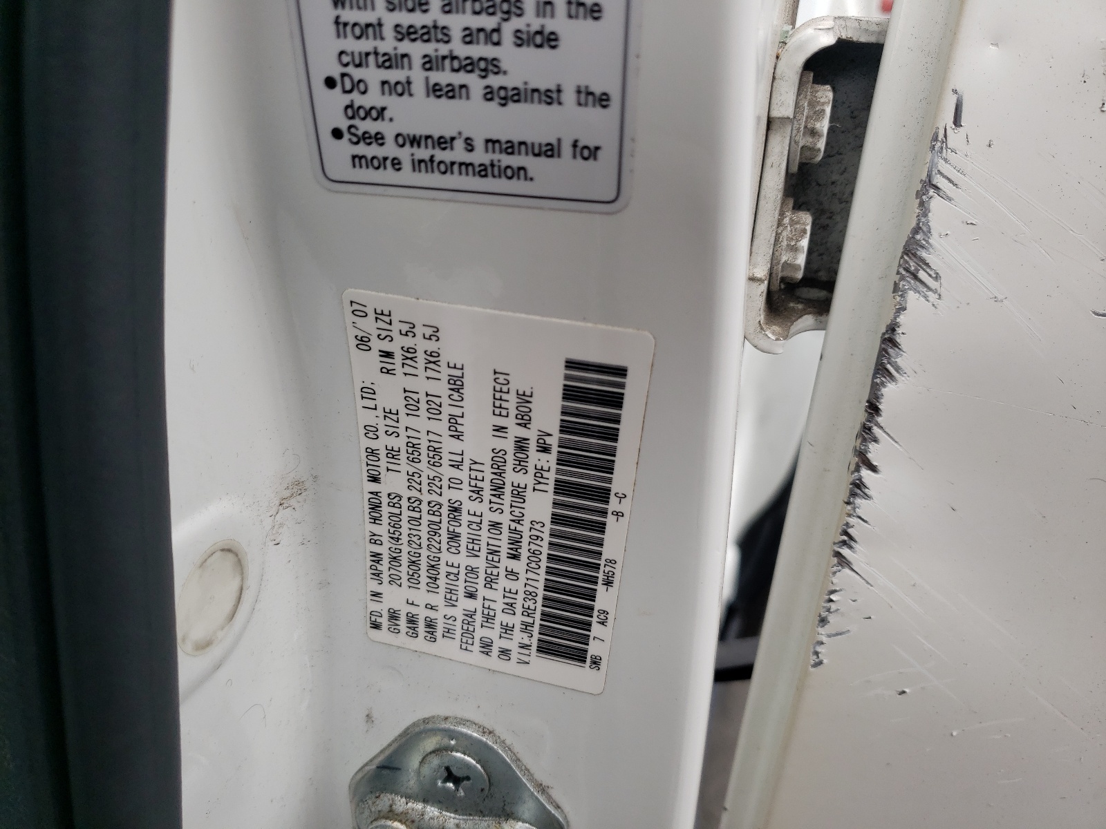 JHLRE38717C067973 2007 Honda Cr-V Exl