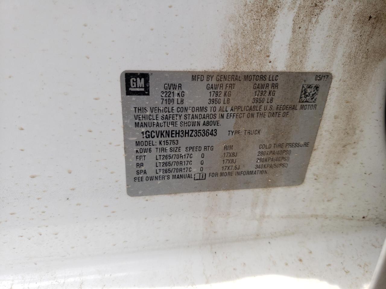 1GCVKNEH3HZ353643 2017 Chevrolet Silverado K1500