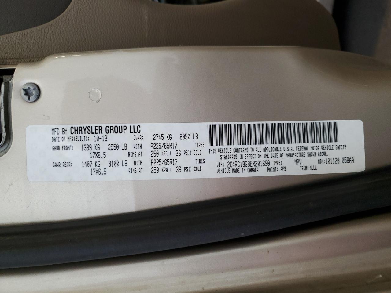 2014 Chrysler Town & Country Touring VIN: 2C4RC1BG8ER201690 Lot: 60935494