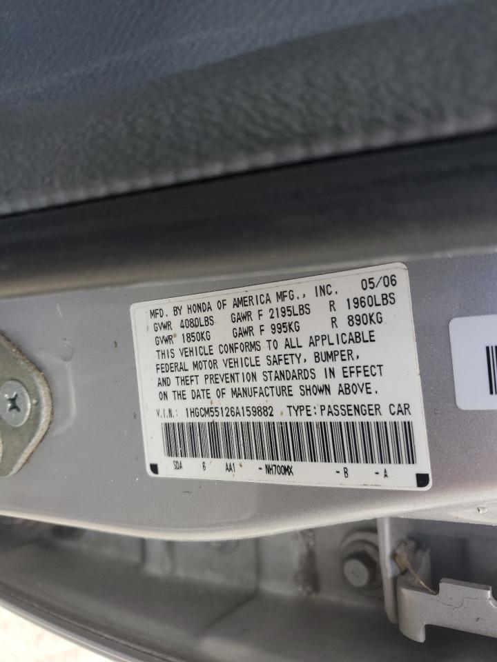 2006 Honda Accord Value VIN: 1HGCM55126A159882 Lot: 58302954