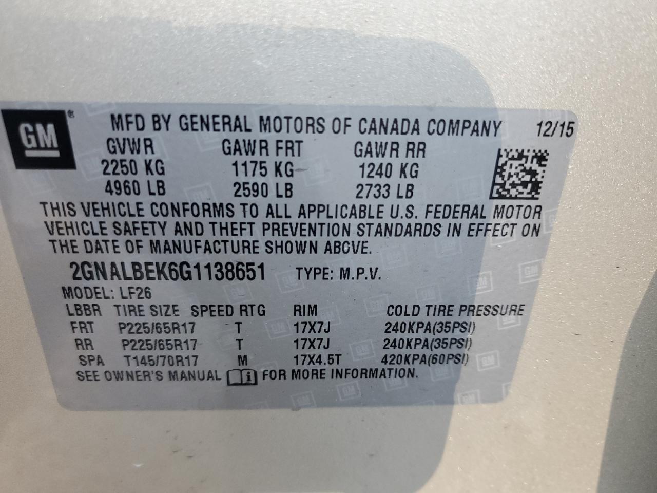 2GNALBEK6G1138651 2016 CHEVROLET EQUINOX - Image 13