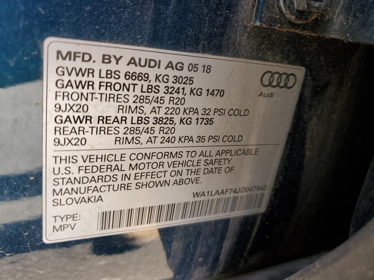 WA1LAAF74JD047542 2018 Audi Q7 Premium Plus