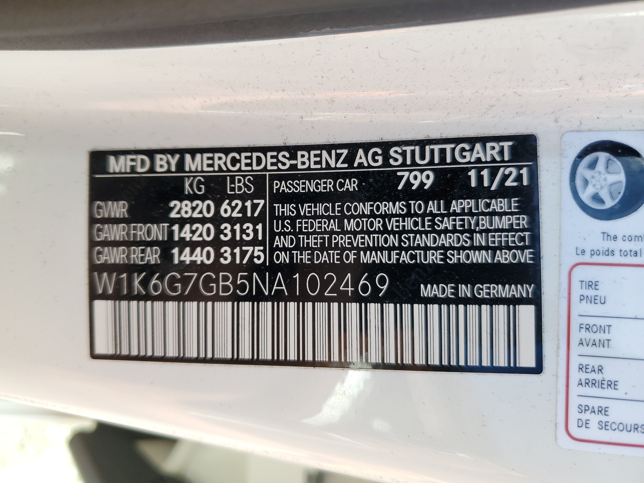 W1K6G7GB5NA102469 2022 Mercedes-Benz S 580 4Matic