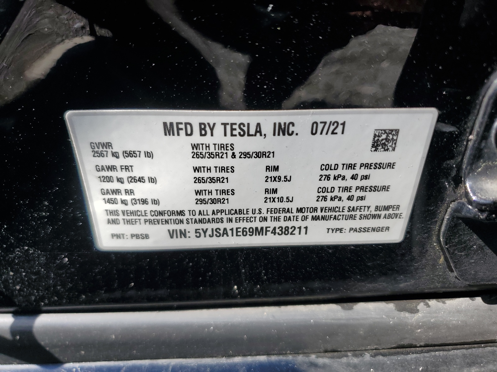 5YJSA1E69MF438211 2021 Tesla Model S