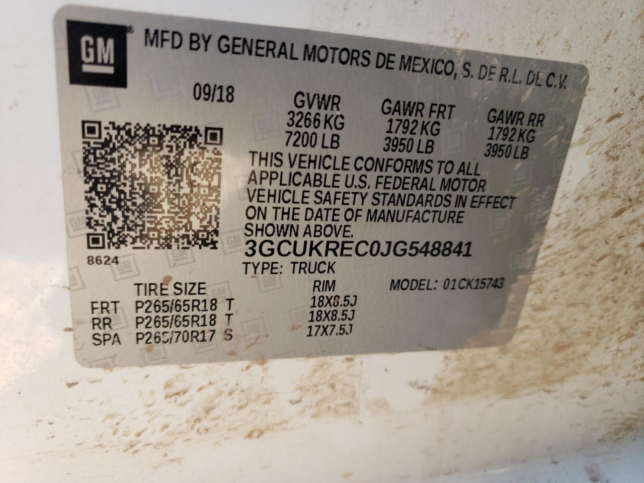 3GCUKREC0JG548841 2018 Chevrolet Silverado K1500 Lt