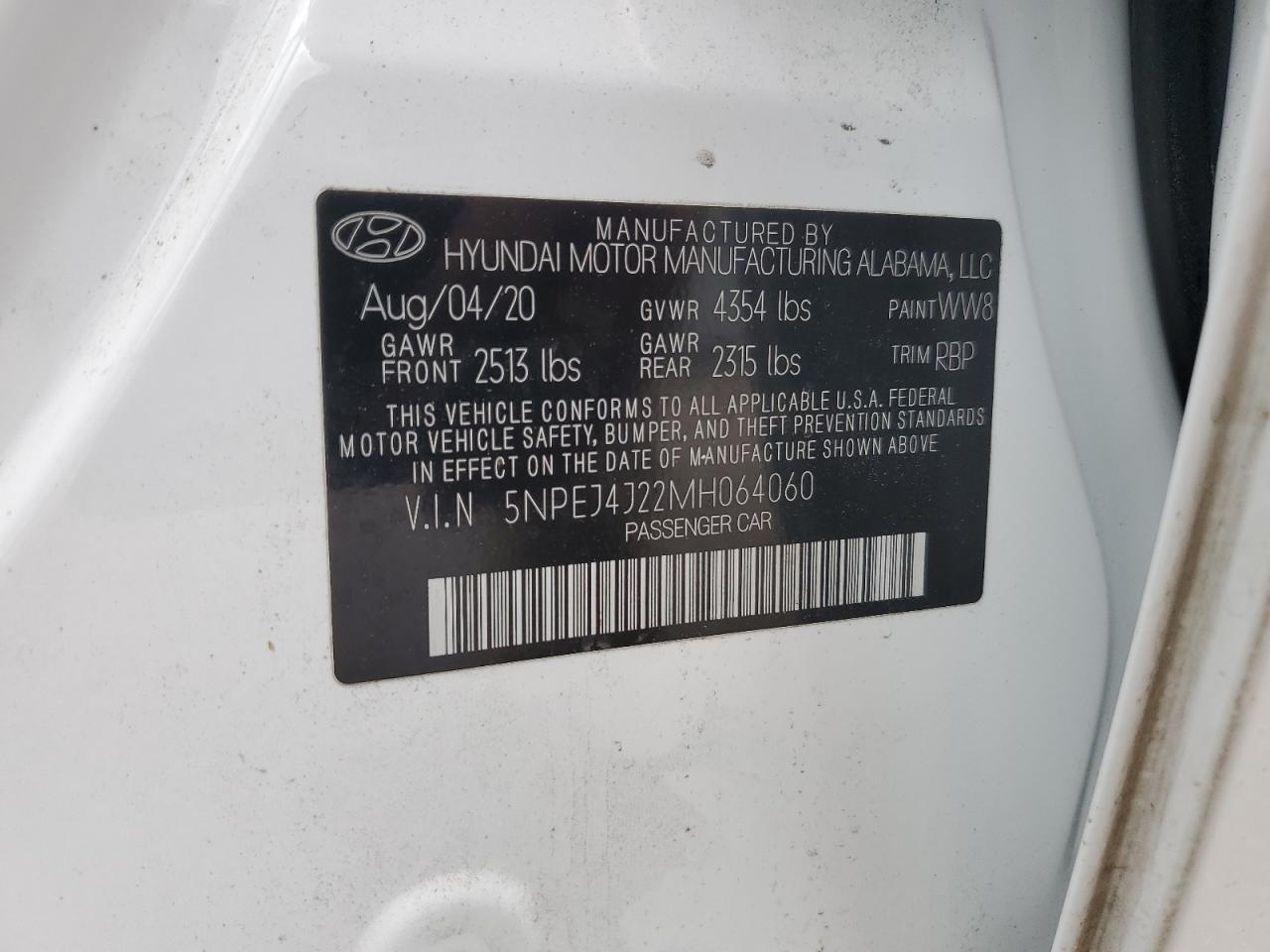 5NPEJ4J22MH064060 2021 Hyundai Sonata Sel Plus