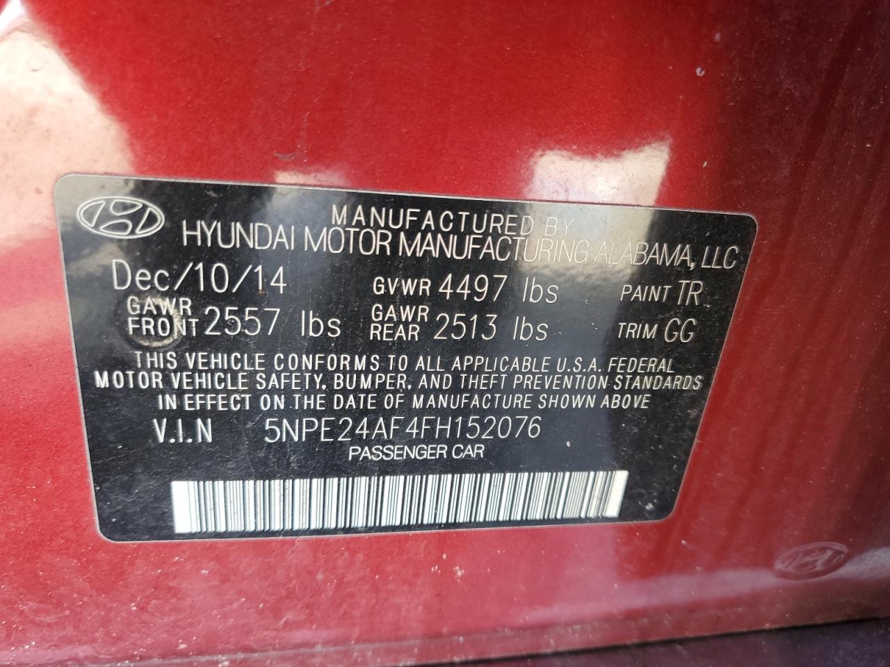 5NPE24AF4FH152076 2015 Hyundai Sonata Se