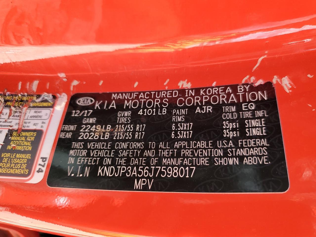 2018 Kia Soul + VIN: KNDJP3A56J7598017 Lot: 62718374