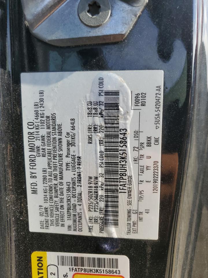 2019 Ford Mustang VIN: 1FATP8UH3K5158643 Lot: 59507194