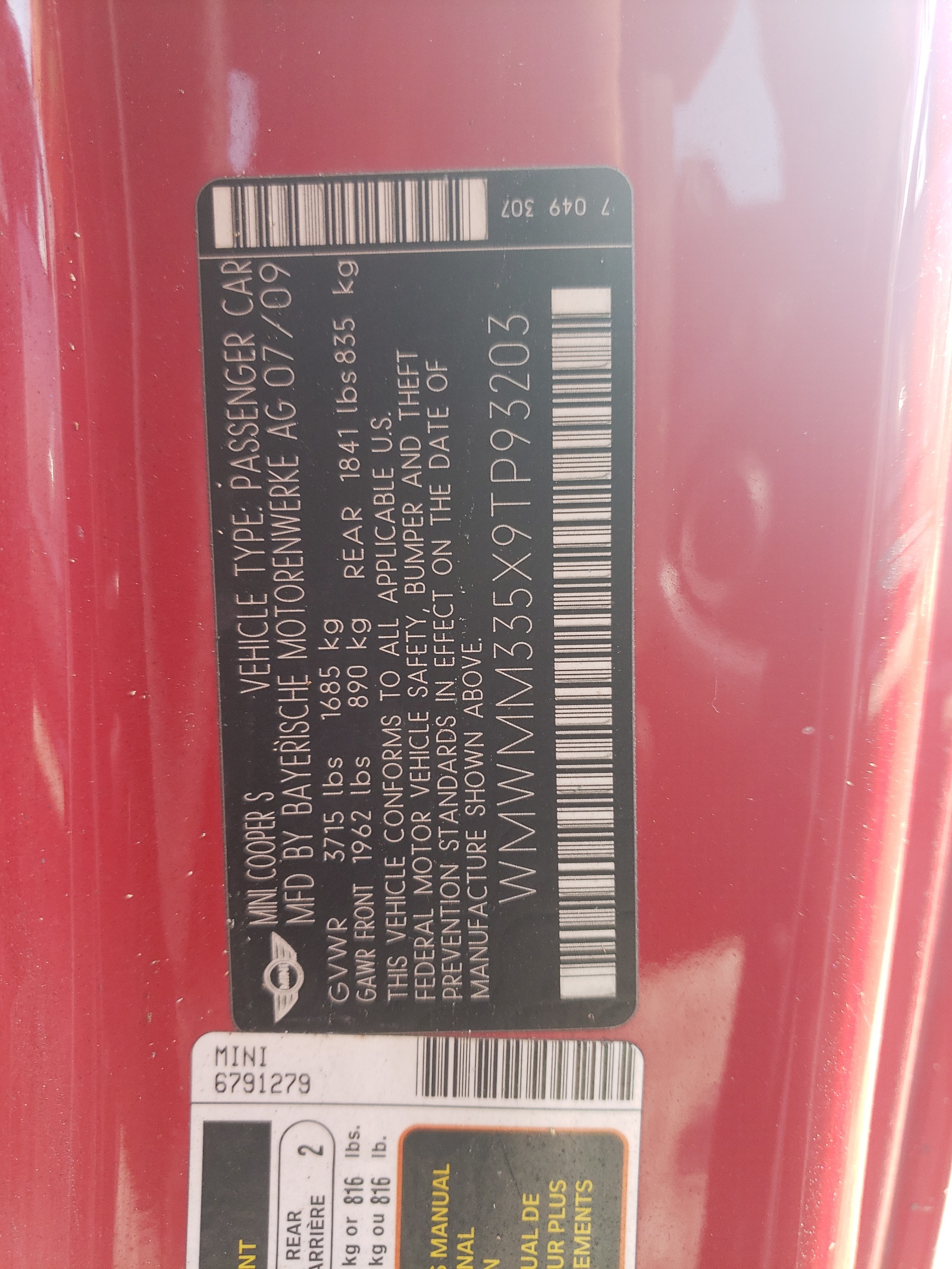 WMWMM335X9TP93203 2009 Mini Cooper S Clubman