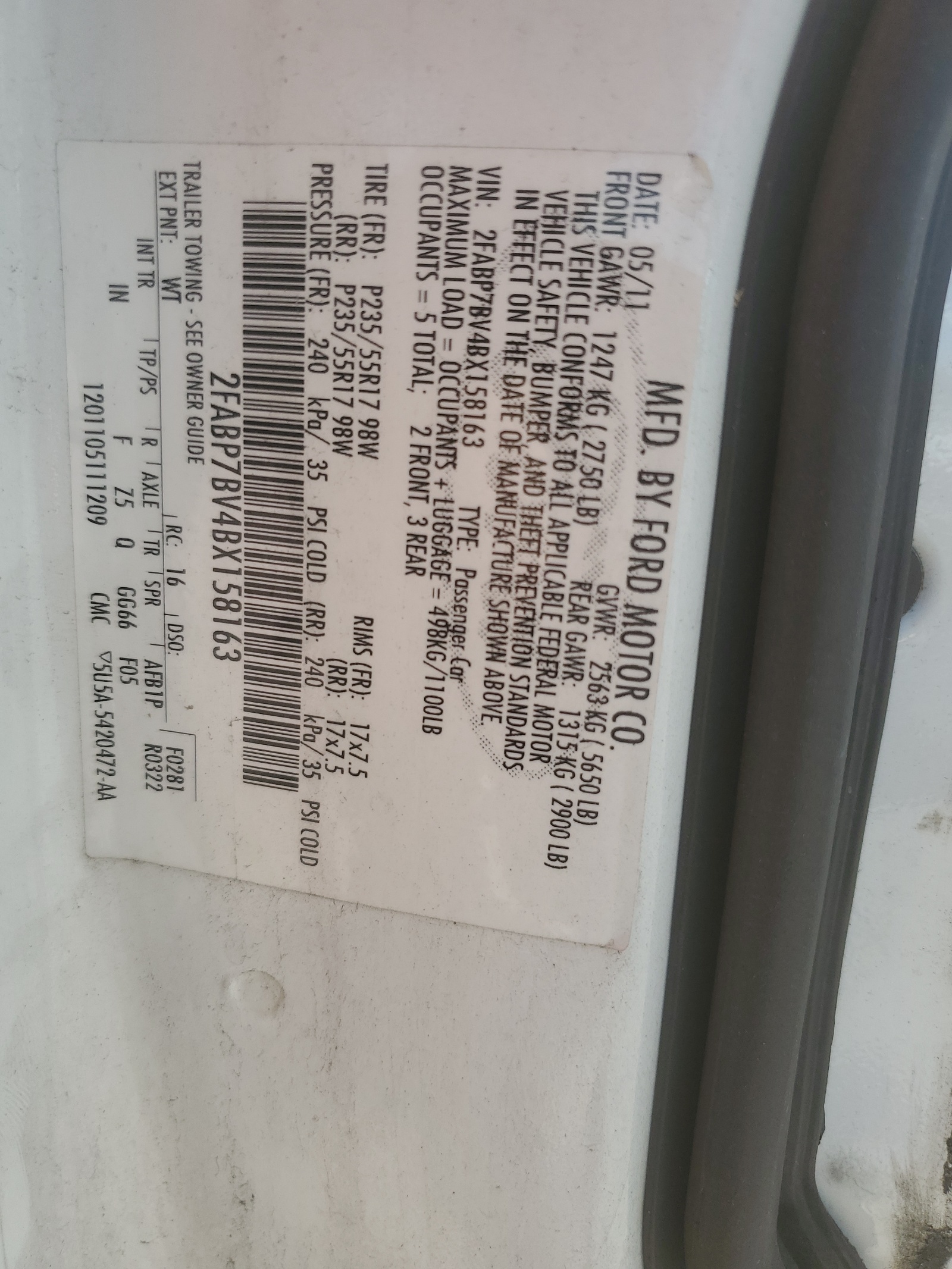 2FABP7BV4BX158163 2011 Ford Crown Victoria Police Interceptor