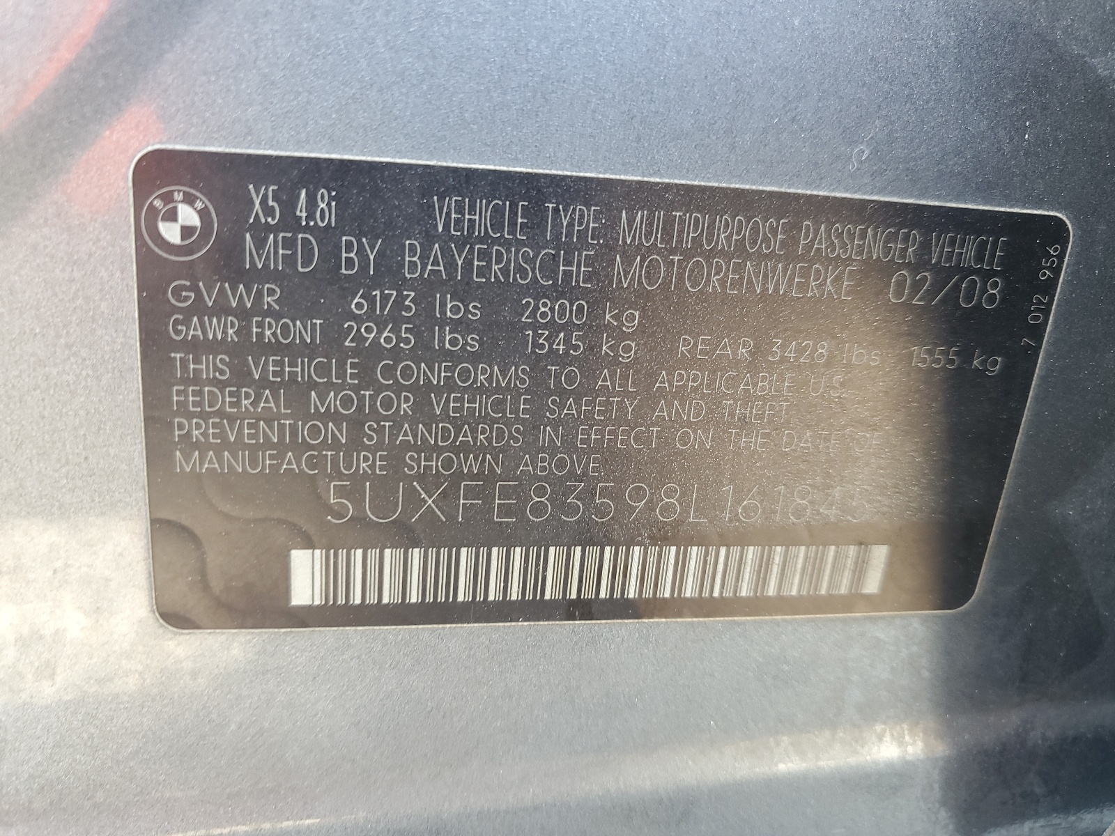 5UXFE83598L161845 2008 BMW X5 4.8I