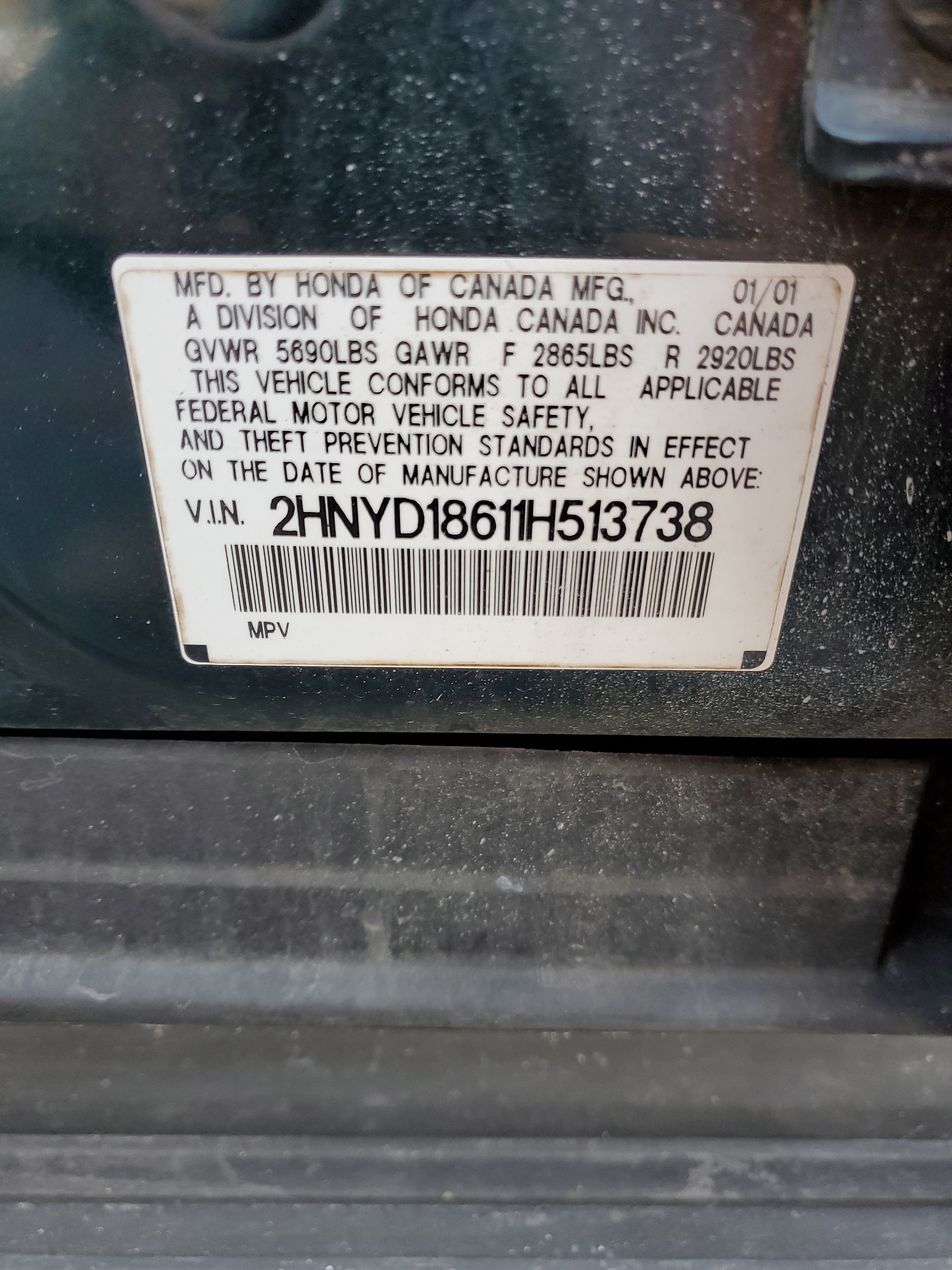 2HNYD18611H513738 2001 Acura Mdx Touring