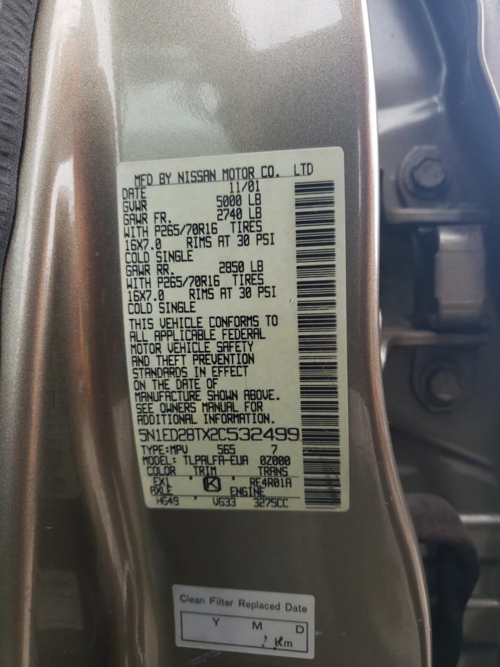 2002 Nissan Xterra Xe VIN: 5N1ED28TX2C532499 Lot: 57813334