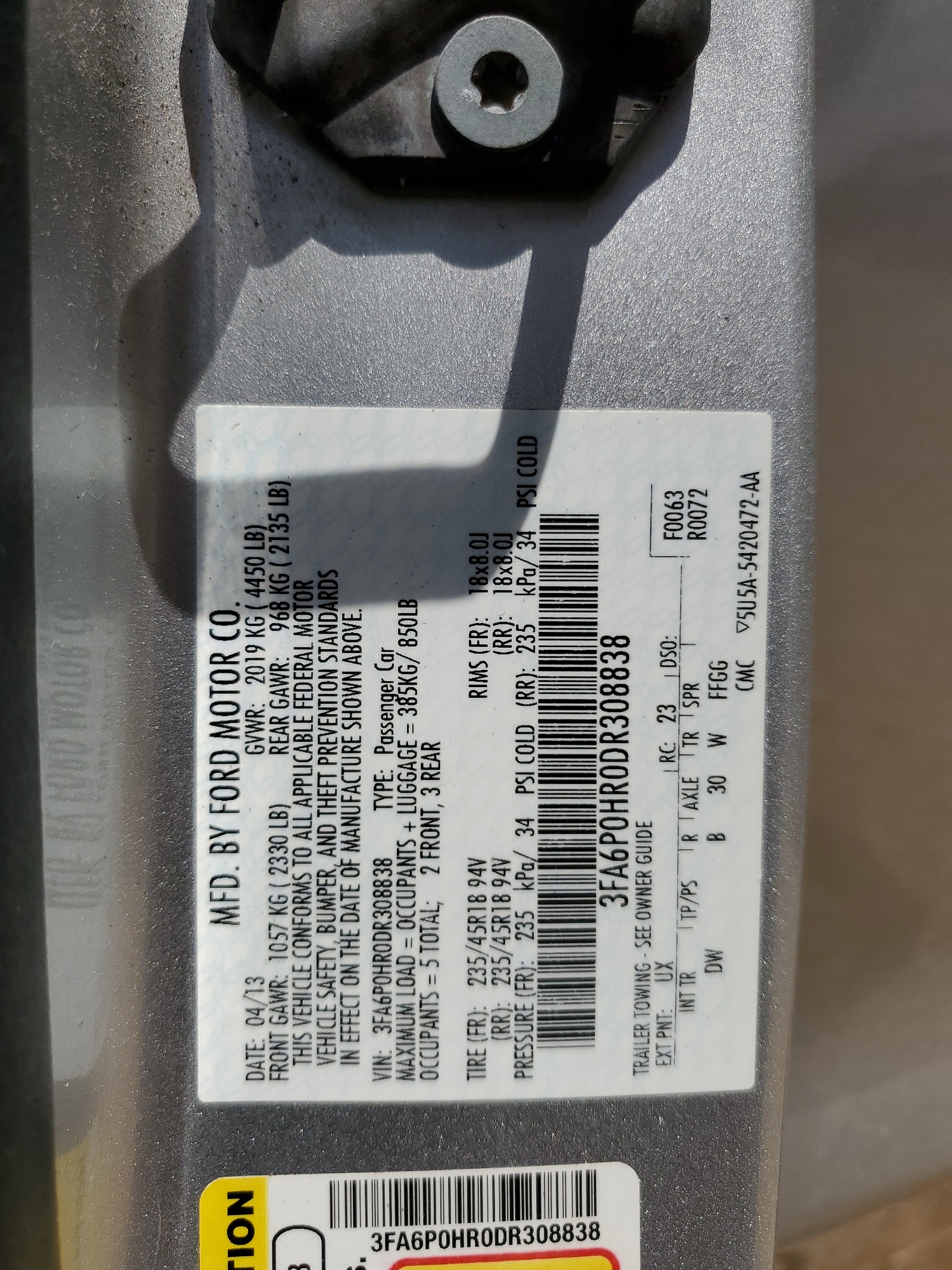 3FA6P0HR0DR308838 2013 Ford Fusion Se