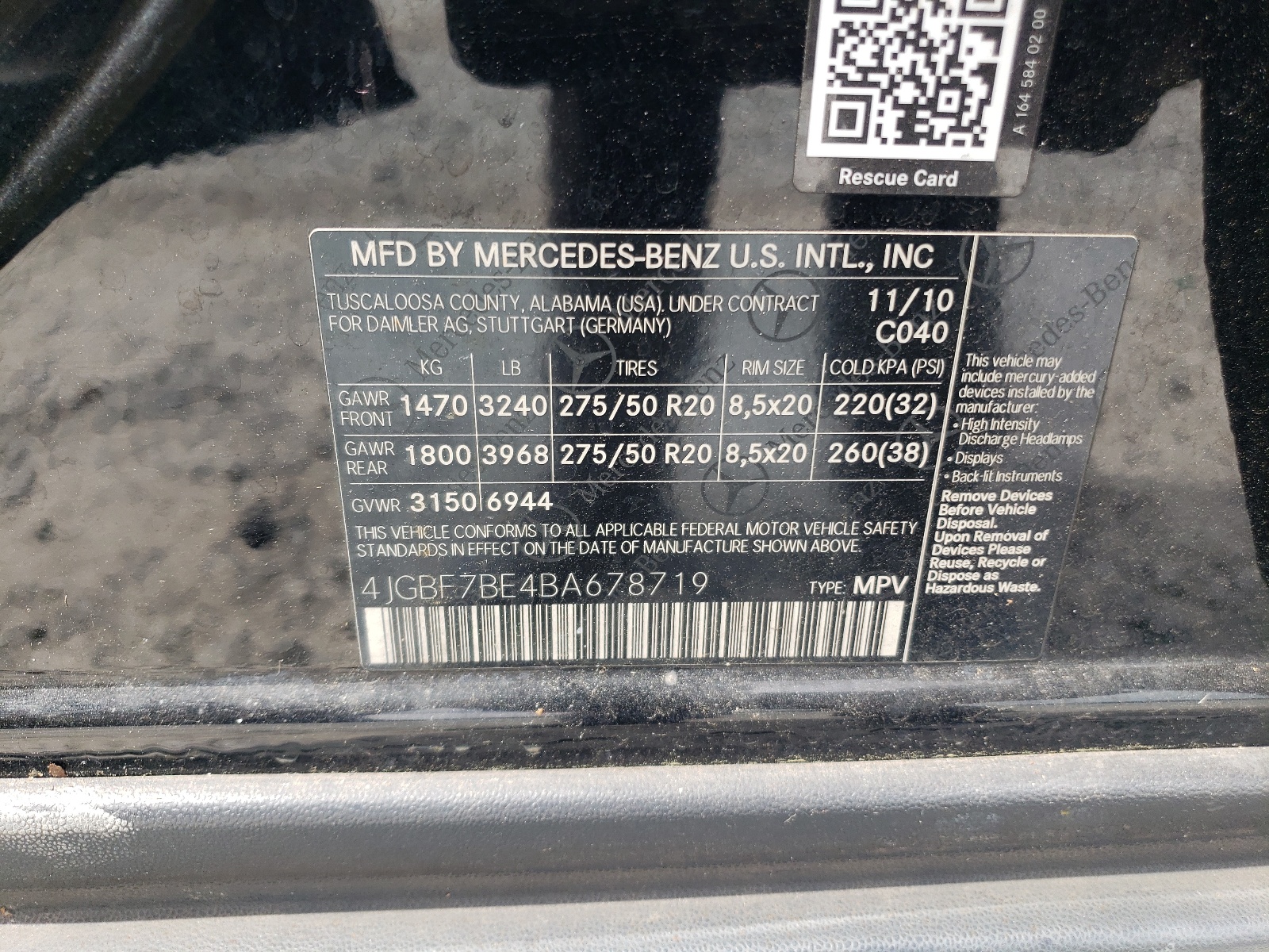 4JGBF7BE4BA678719 2011 Mercedes-Benz Gl 450 4Matic