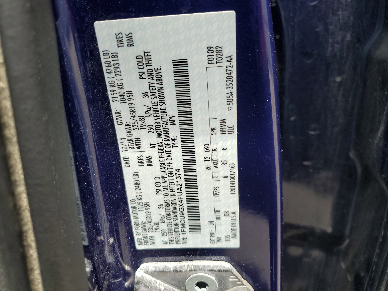 1FMCU9GX4FUA21374 2015 Ford Escape Se