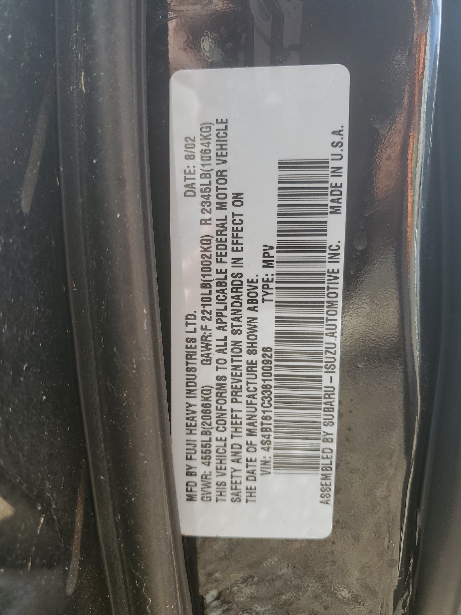 4S4BT61C336100926 2003 Subaru Baja