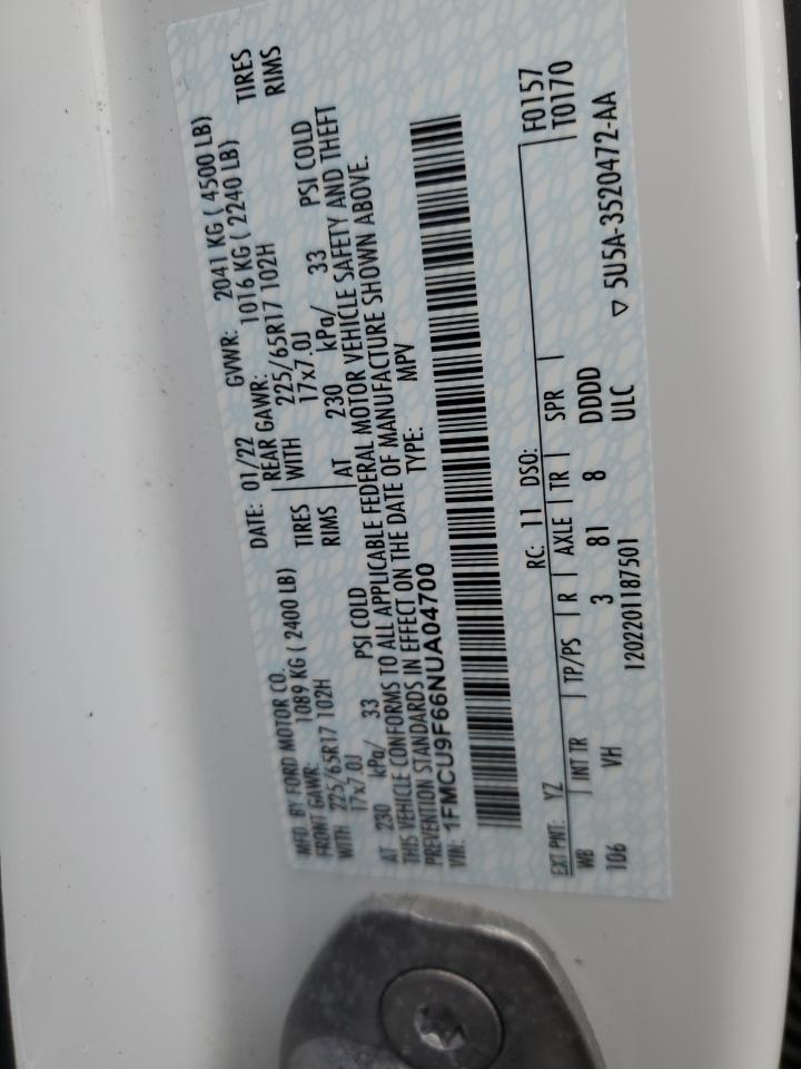 2022 Ford Escape S VIN: 1FMCU9F66NUA04700 Lot: 59739024