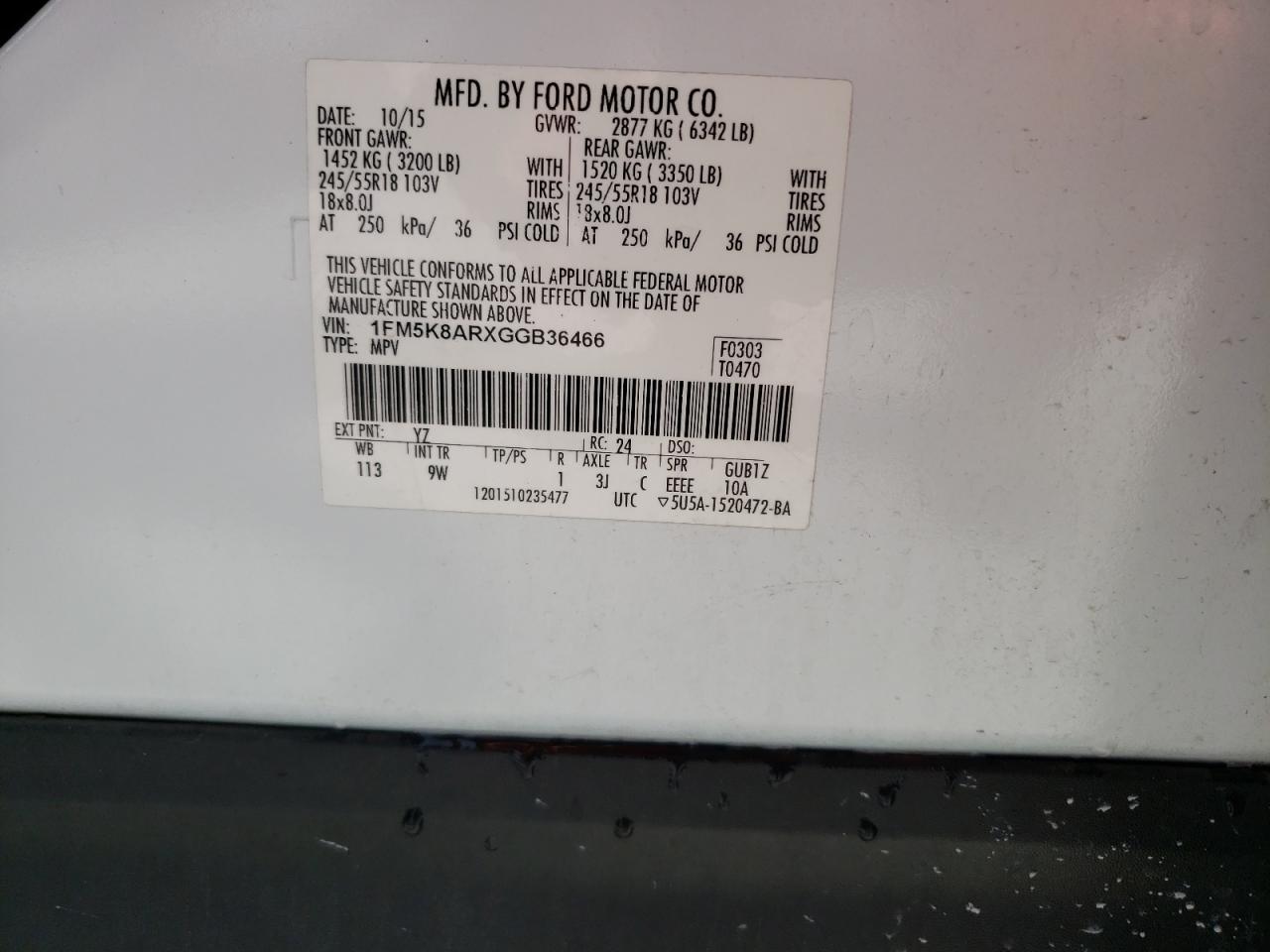 2016 Ford Explorer Police Interceptor VIN: 1FM5K8ARXGGB36466 Lot: 59829724