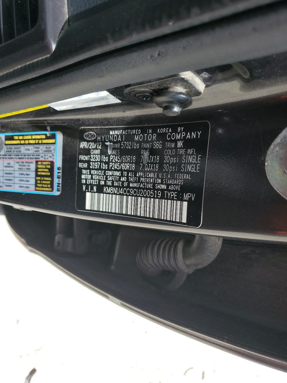 KM8NU4CC9CU200519 2012 Hyundai Veracruz Gls