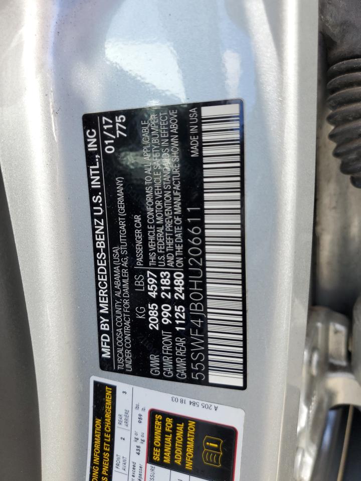 2017 Mercedes-Benz C 300 VIN: 55SWF4JB0HU206611 Lot: 60270454