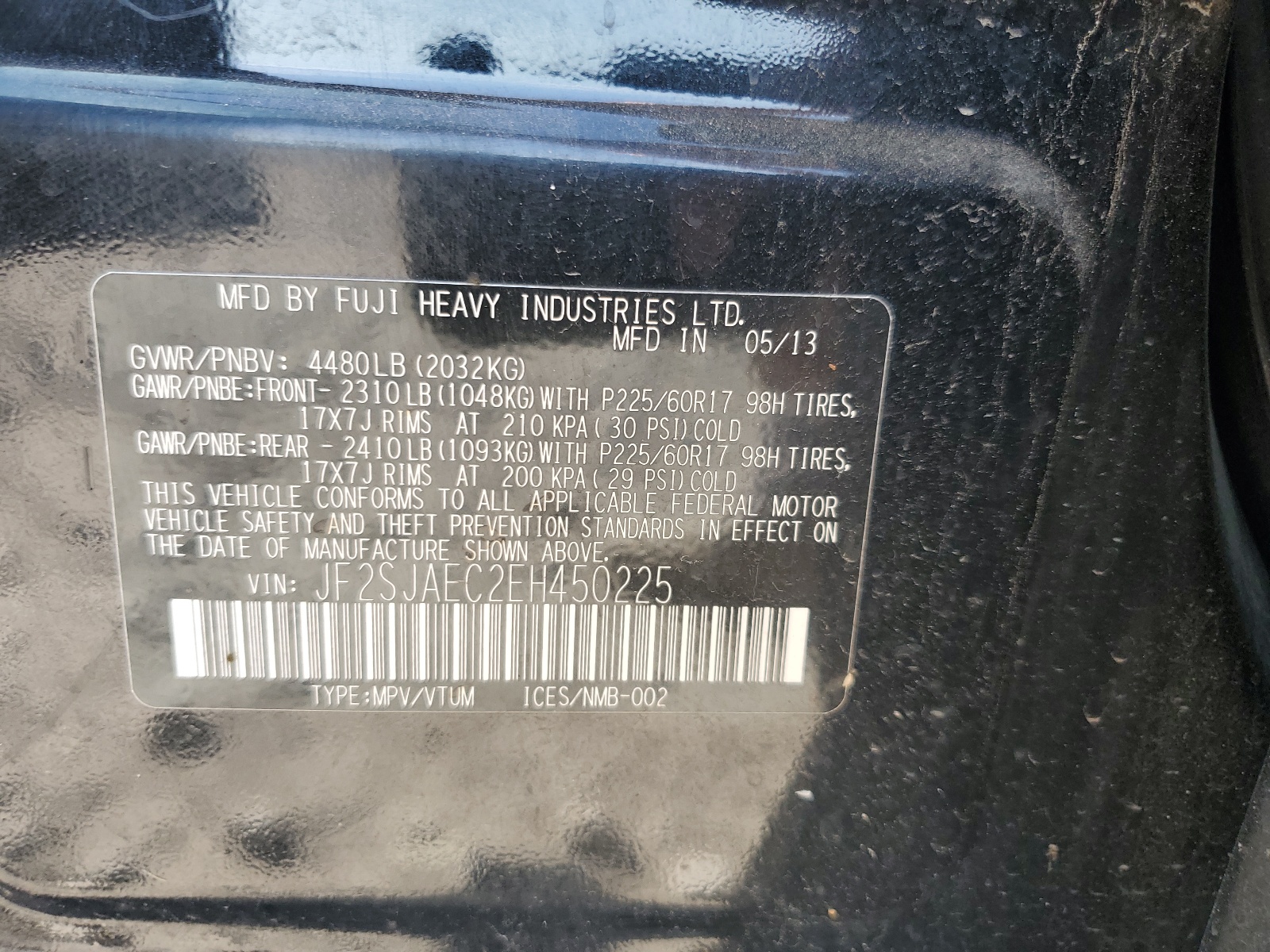 JF2SJAEC2EH450225 2014 Subaru Forester 2.5I Premium