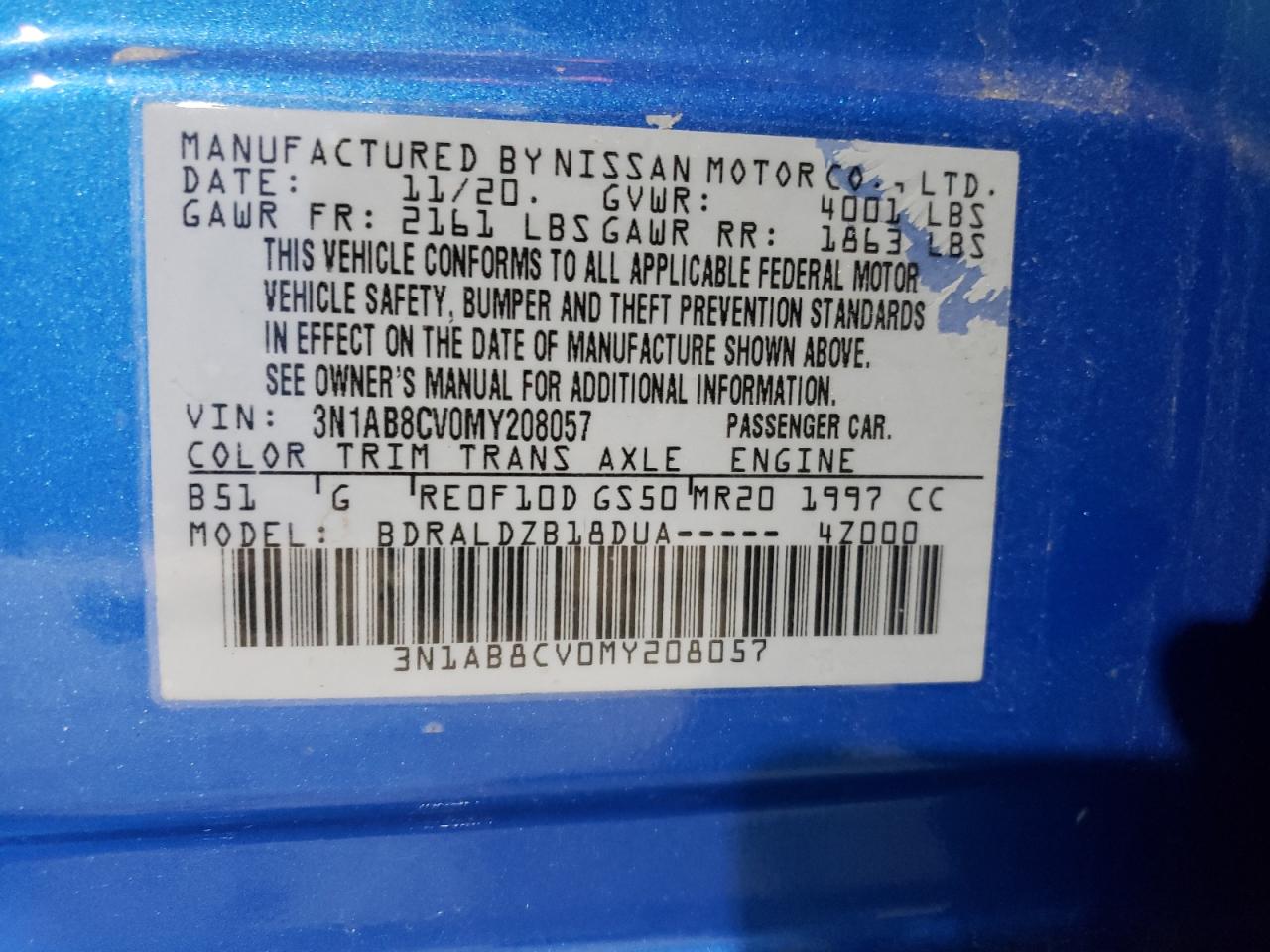 2021 Nissan Sentra Sv VIN: 3N1AB8CV0MY208057 Lot: 56243014