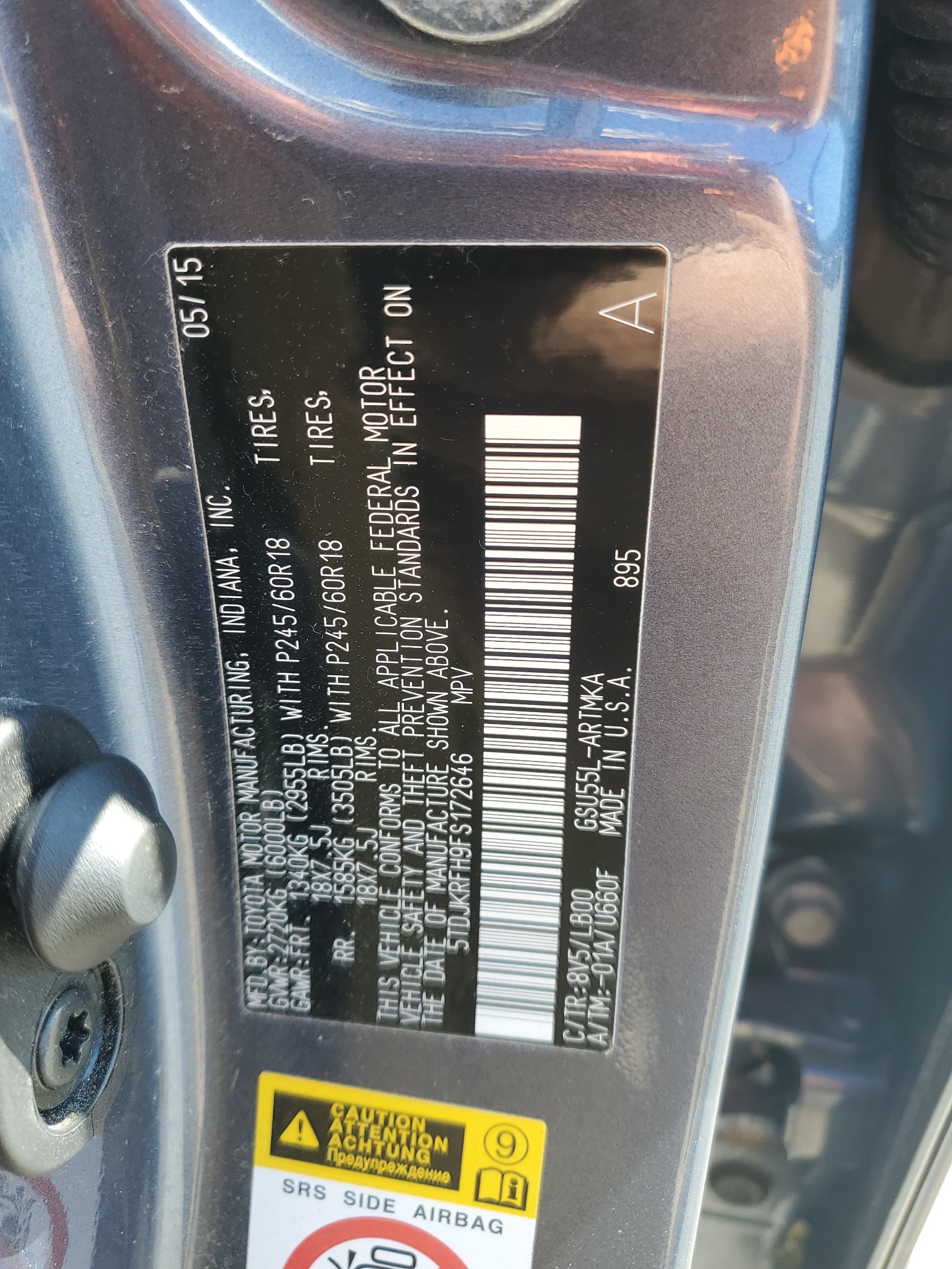 5TDJKRFH9FS172646 2015 Toyota Highlander Xle