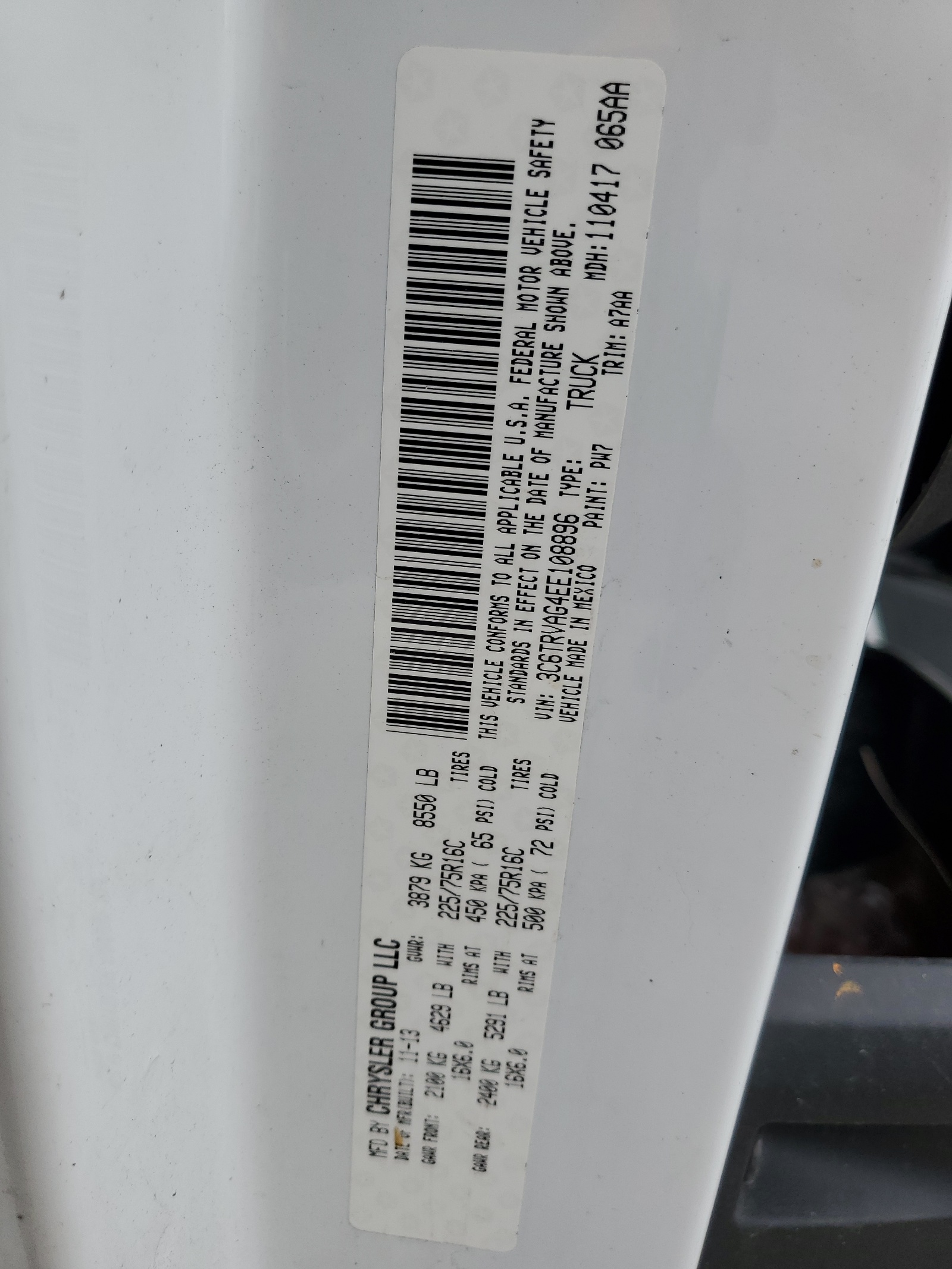 3C6TRVAG4EE108896 2014 Ram Promaster 1500 1500 Standard