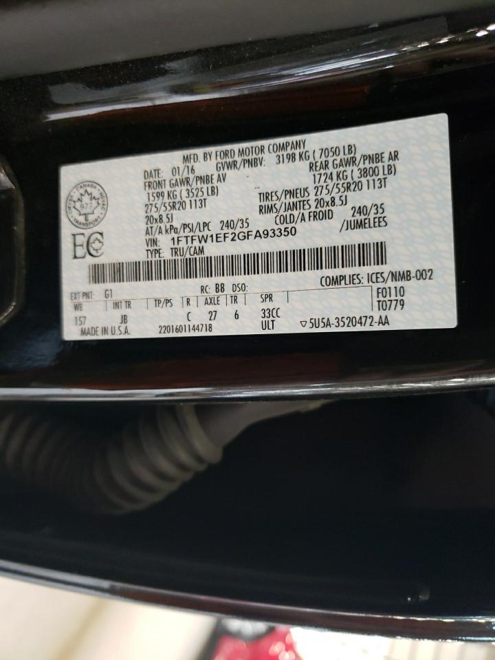 2016 Ford F150 Supercrew VIN: 1FTFW1EF2GFA93350 Lot: 61132894