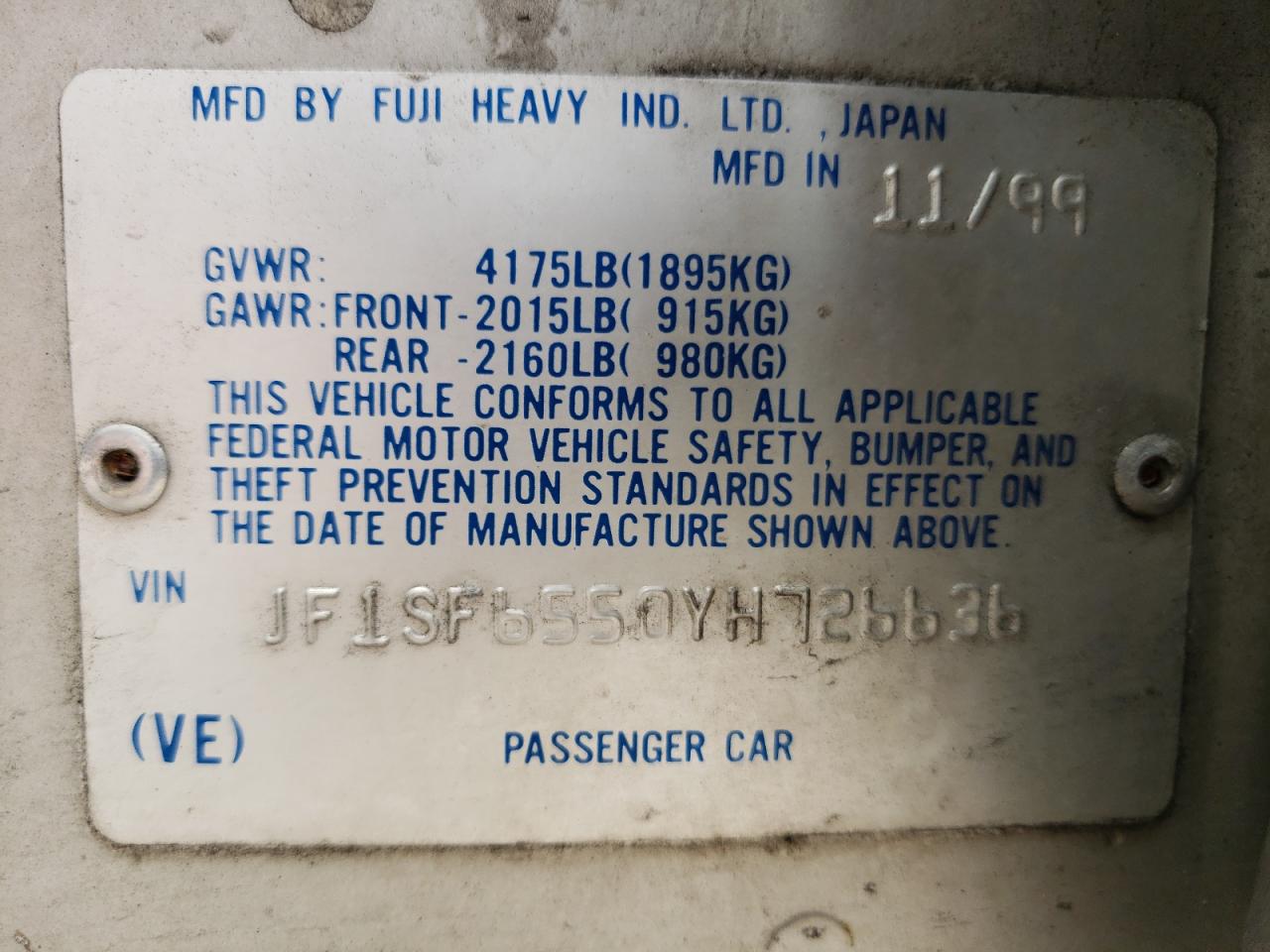 2000 Subaru Forester S VIN: JF1SF6550YH726636 Lot: 56972004