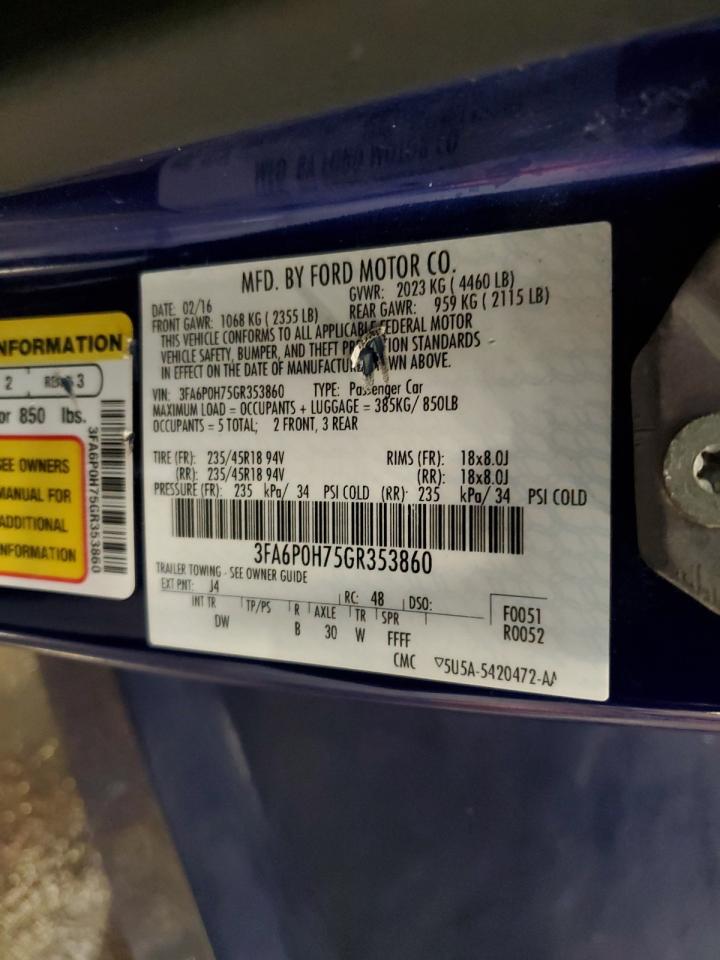 2016 Ford Fusion Se VIN: 3FA6P0H75GR353860 Lot: 59344354