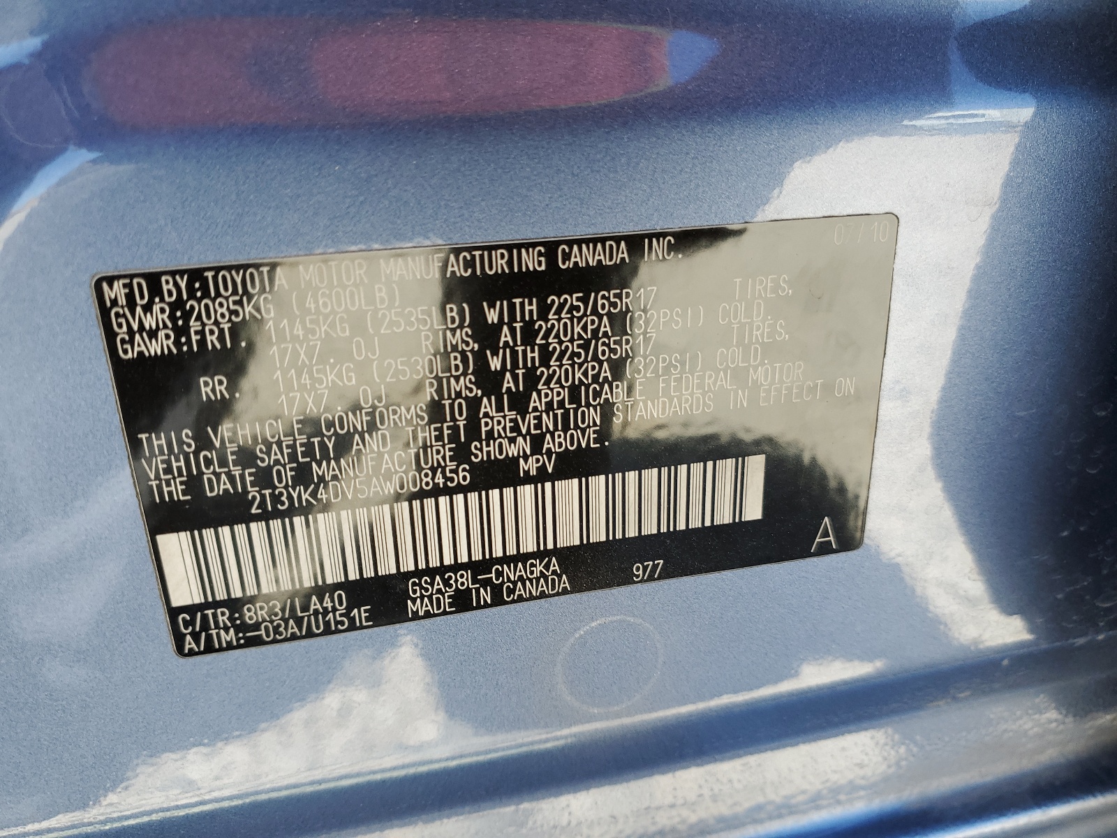 2T3YK4DV5AW008456 2010 Toyota Rav4 Limited