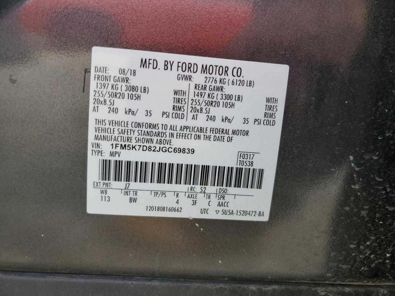 2018 Ford Explorer Xlt VIN: 1FM5K7D82JGC69839 Lot: 58549554