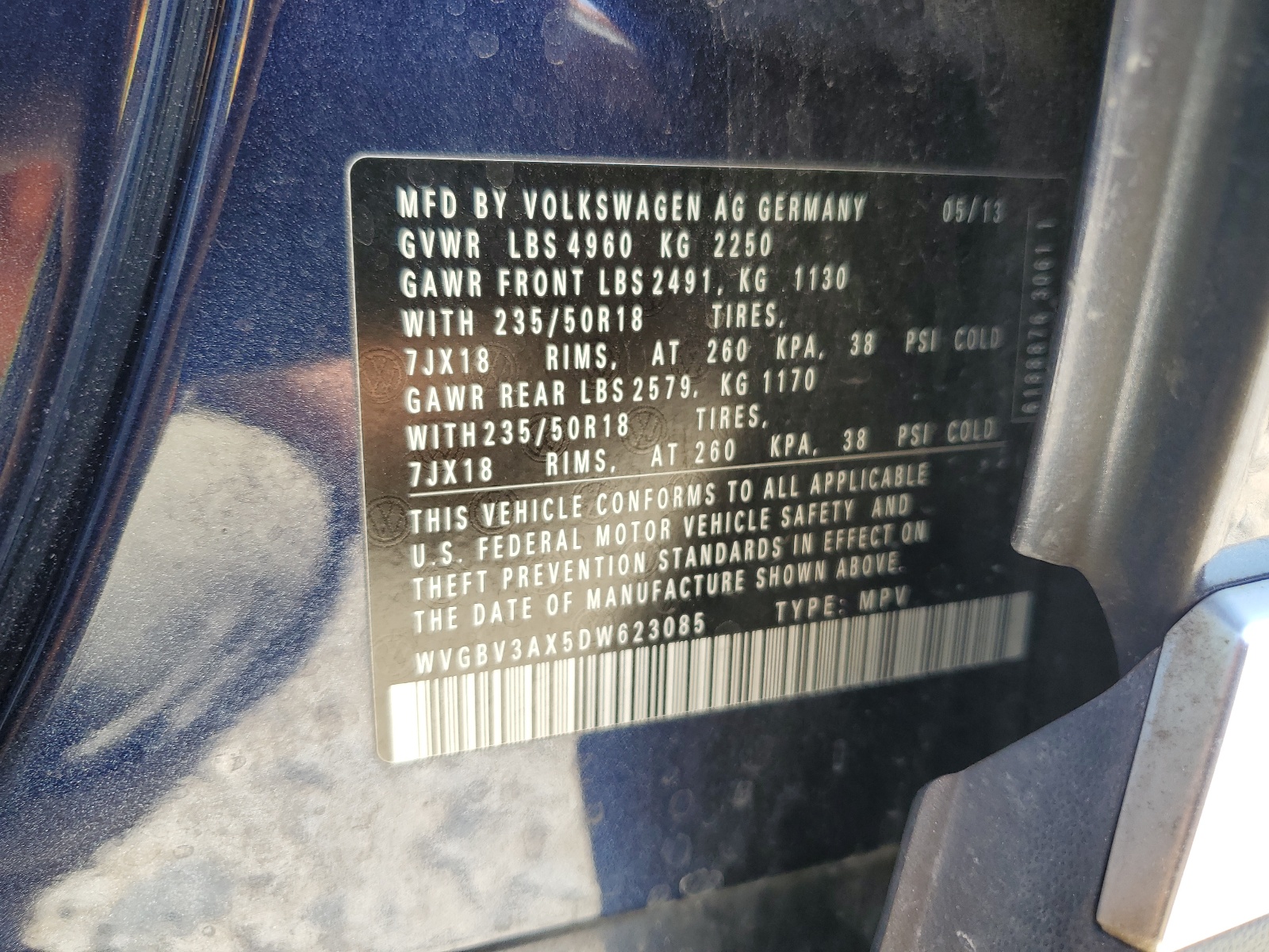 WVGBV3AX5DW623085 2013 Volkswagen Tiguan S