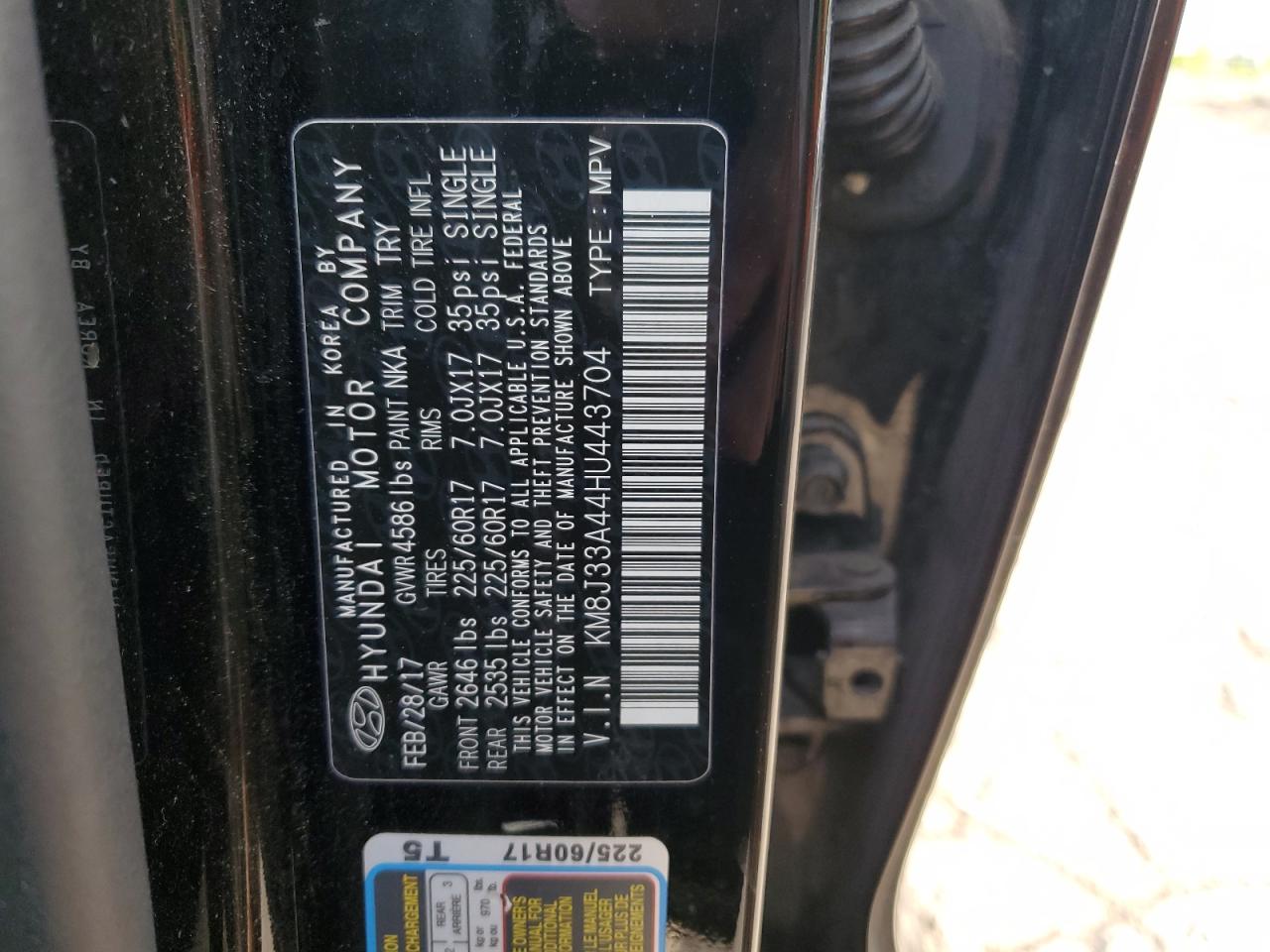 2017 Hyundai Tucson Limited VIN: KM8J33A44HU443704 Lot: 60029154