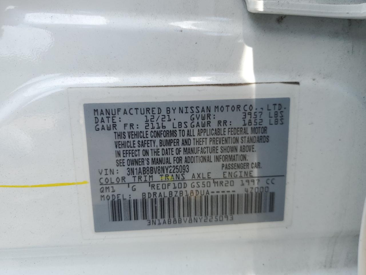 2022 Nissan Sentra S VIN: 3N1AB8BV8NY225093 Lot: 60030664