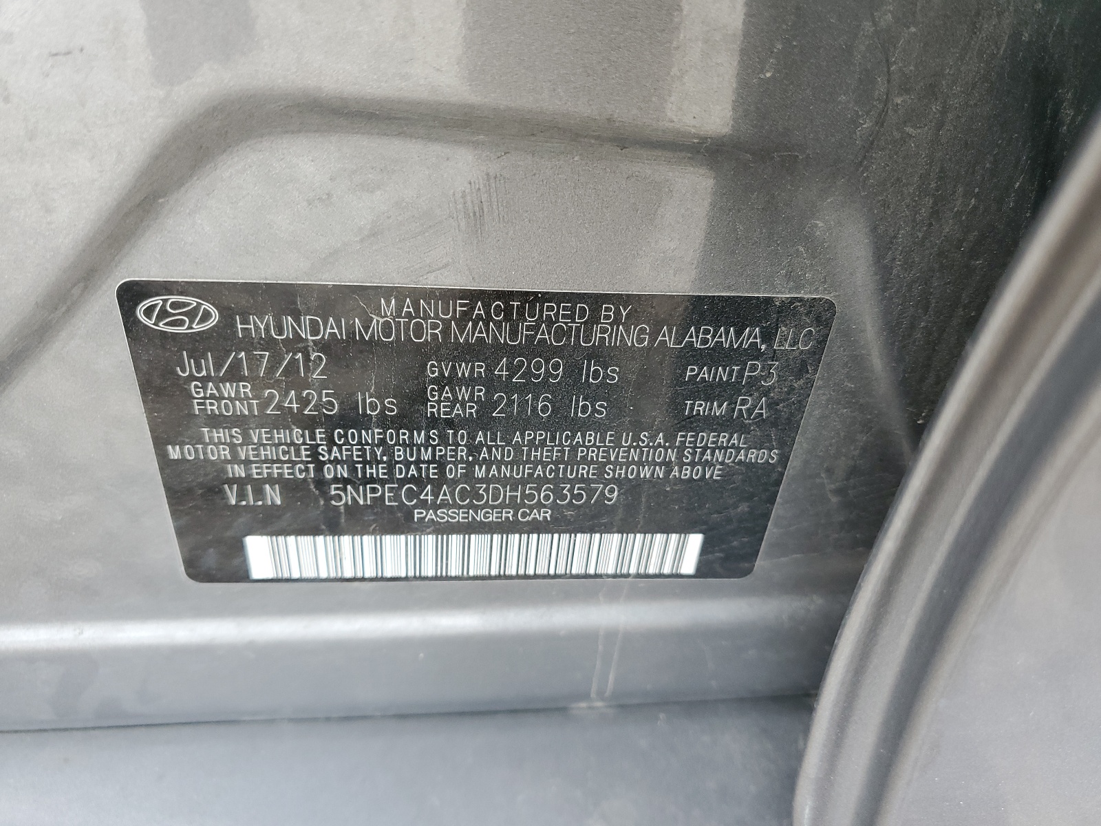 5NPEC4AC3DH563579 2013 Hyundai Sonata Se