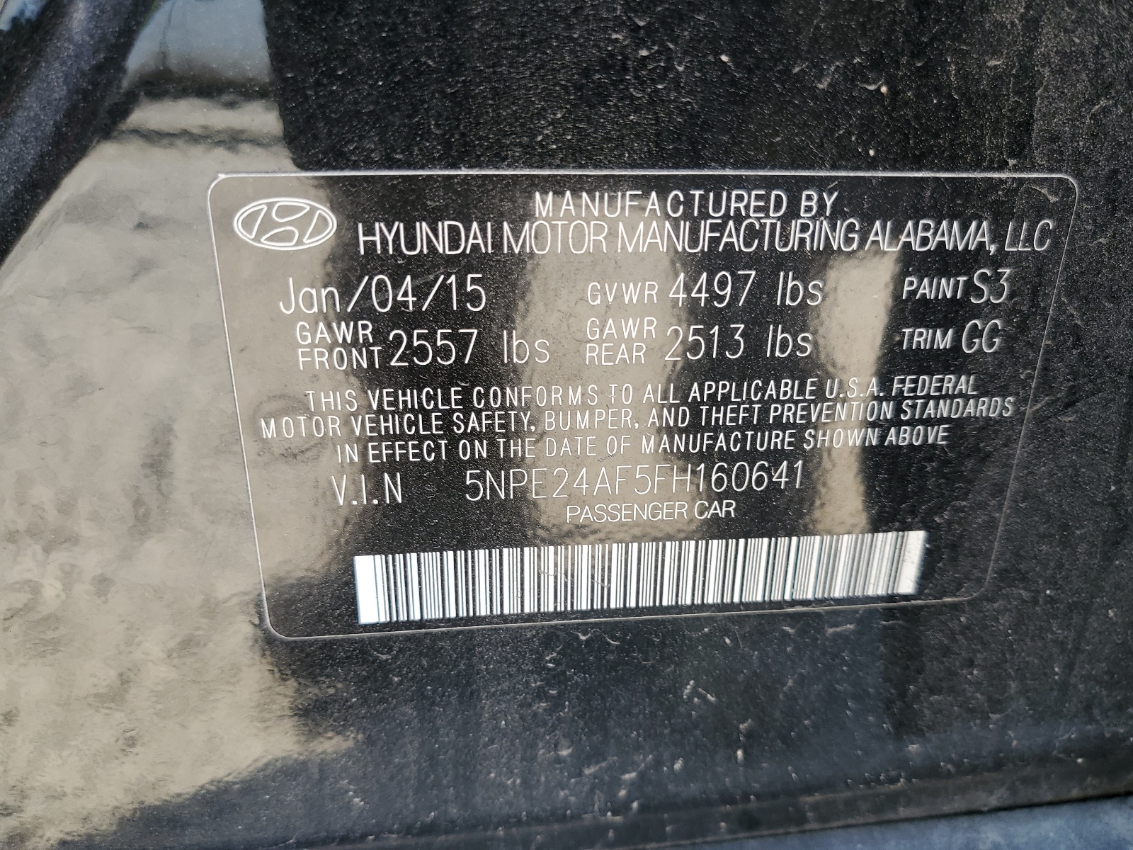 5NPE24AF5FH160641 2015 Hyundai Sonata Se
