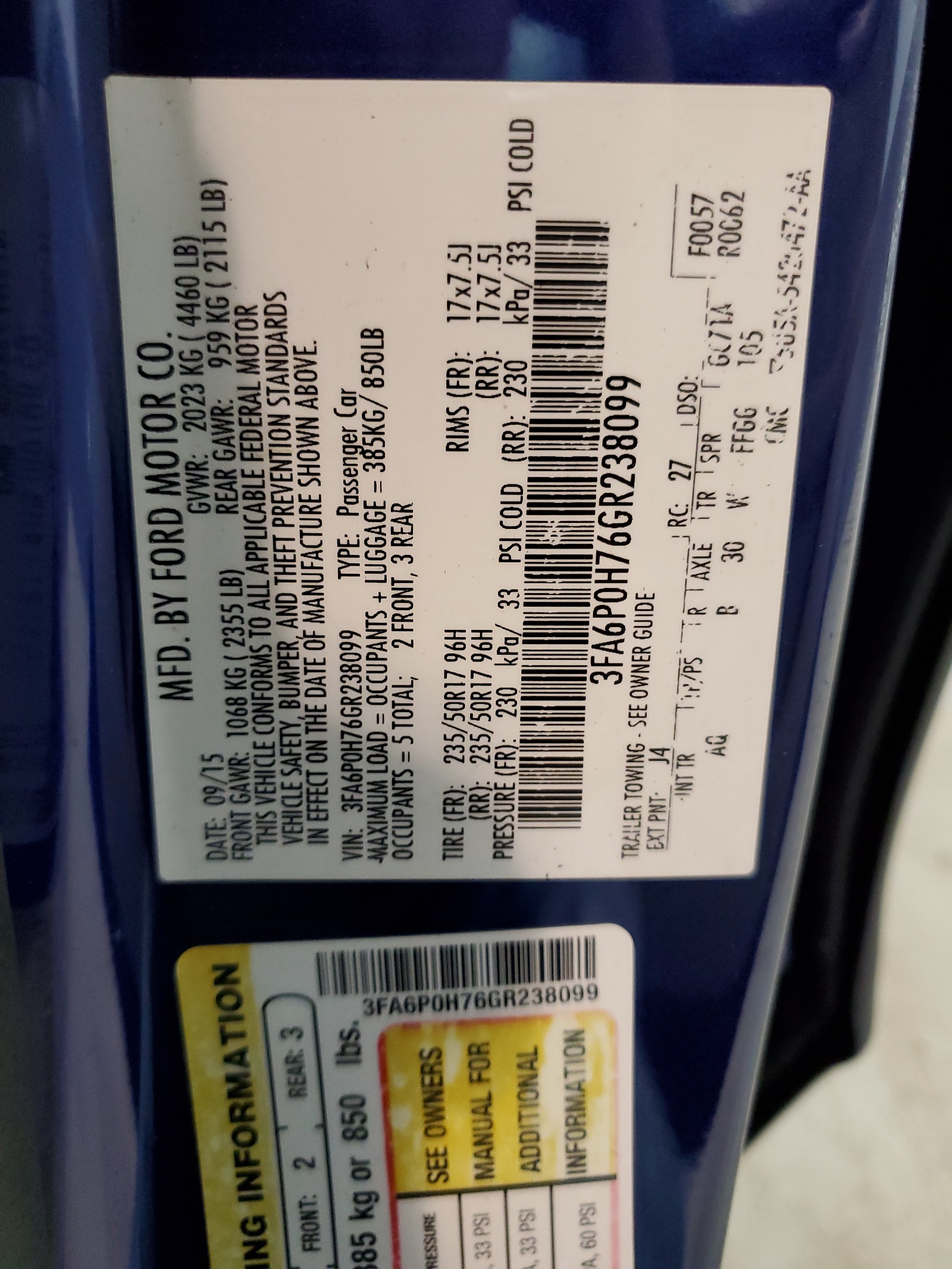 3FA6P0H76GR238099 2016 Ford Fusion Se