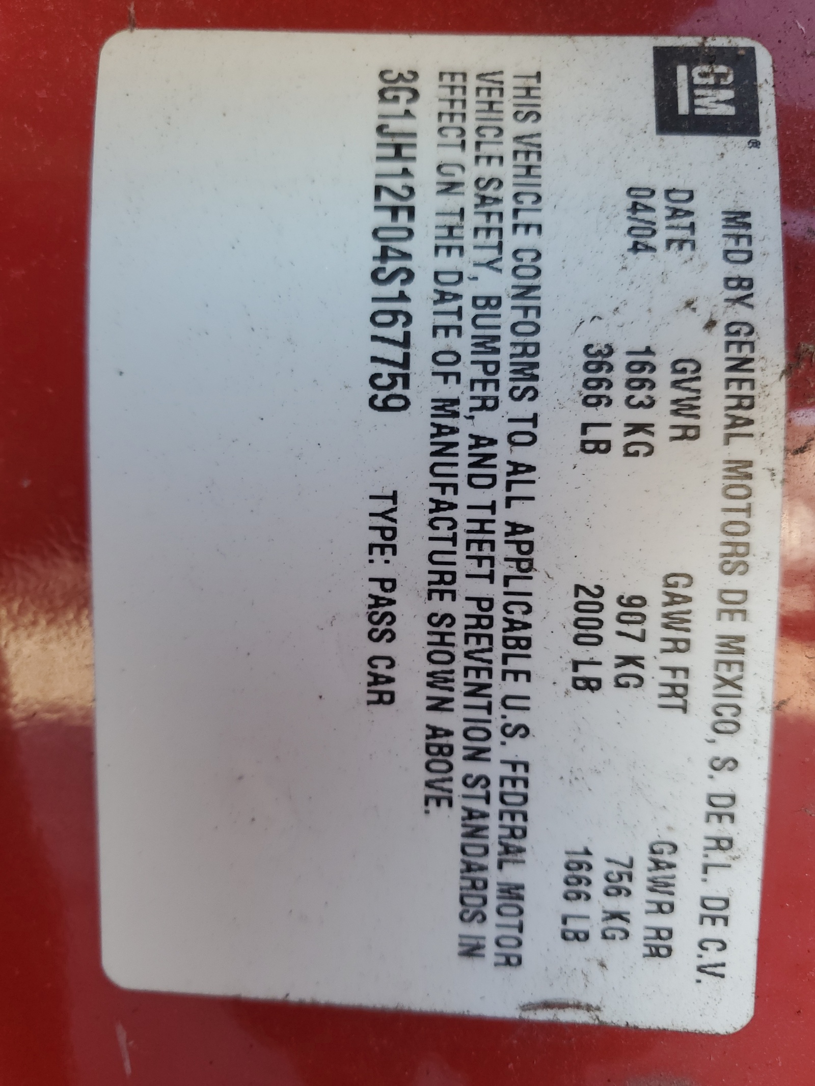 3G1JH12F04S167759 2004 Chevrolet Cavalier Ls Sport