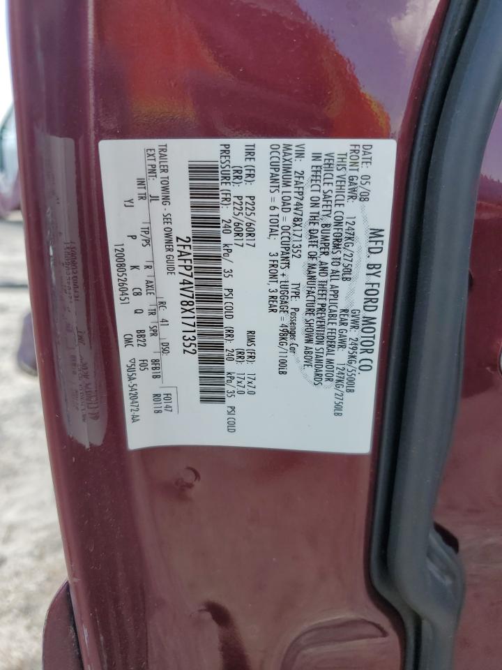 2008 Ford Crown Victoria Lx VIN: 2FAFP74V78X171352 Lot: 58745254