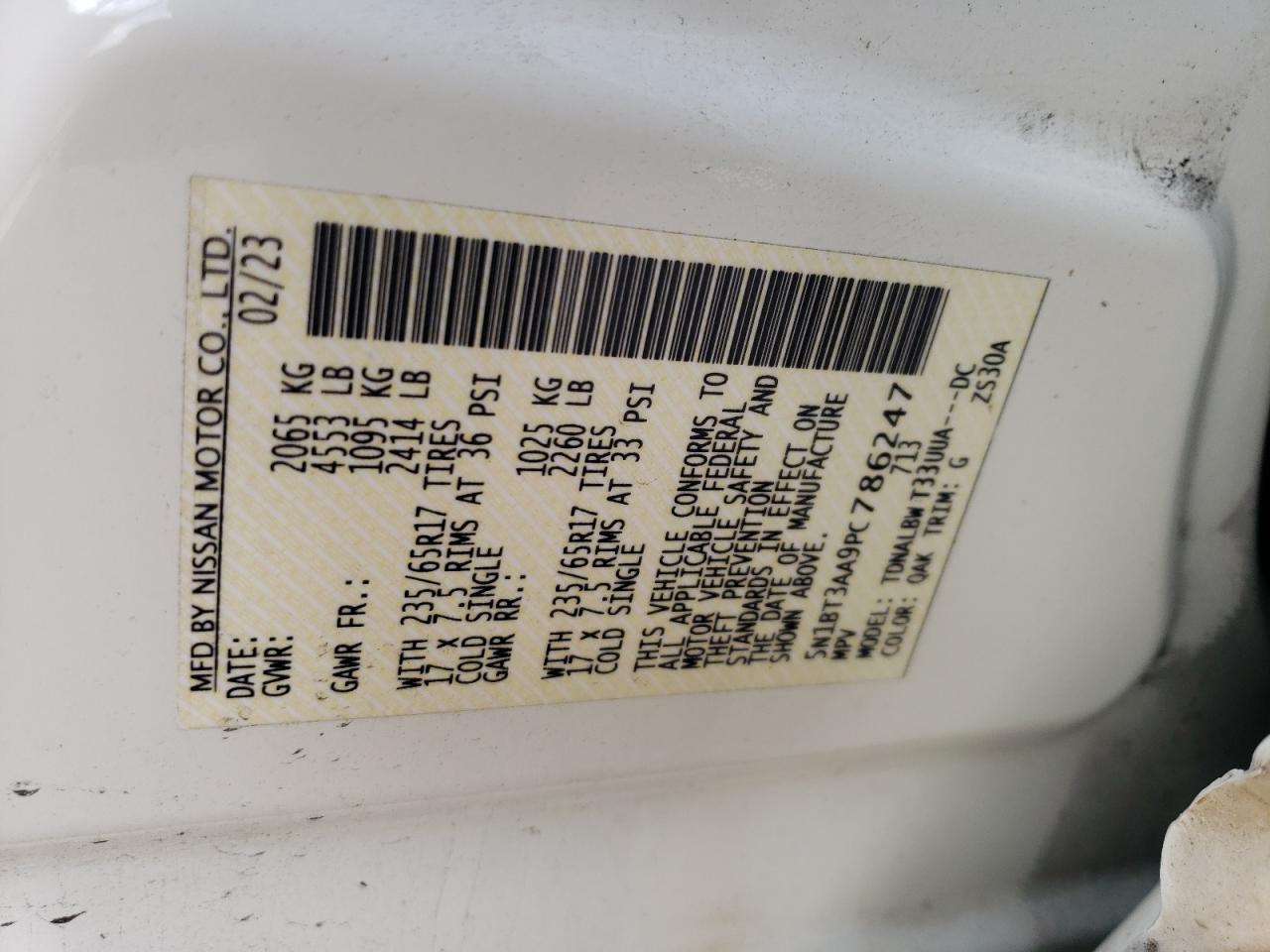 2023 Nissan Rogue S VIN: 5N1BT3AA9PC786247 Lot: 60901604