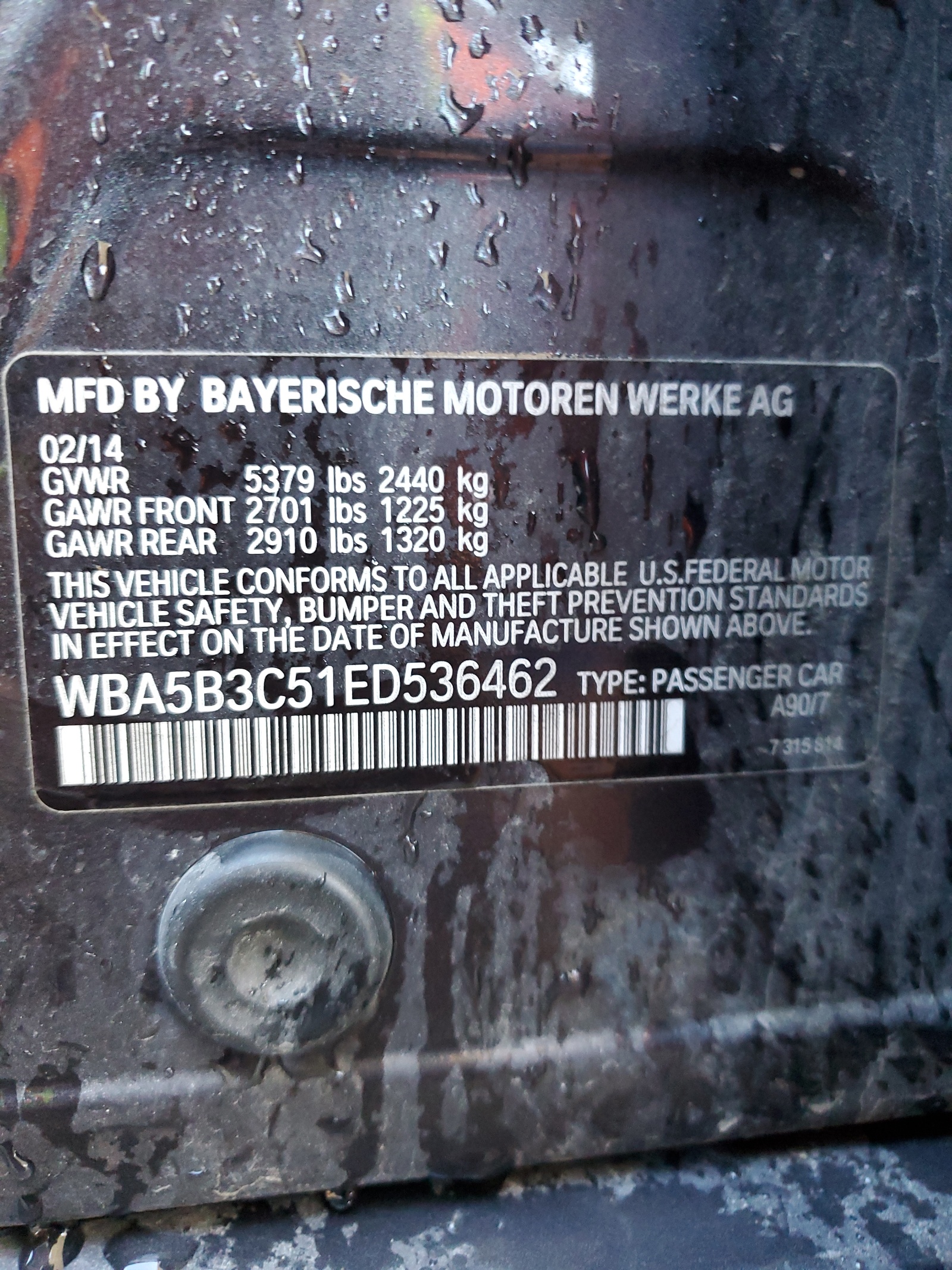 WBA5B3C51ED536462 2014 BMW 535 Xi